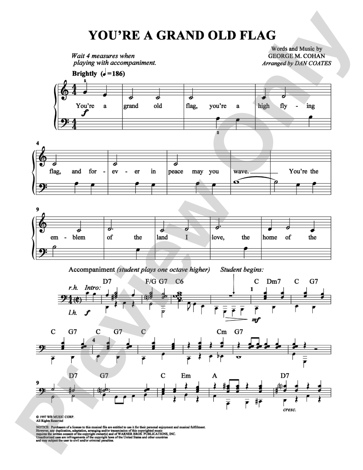 You're a Grand Old Flag: Easy Piano Digital Sheet Music