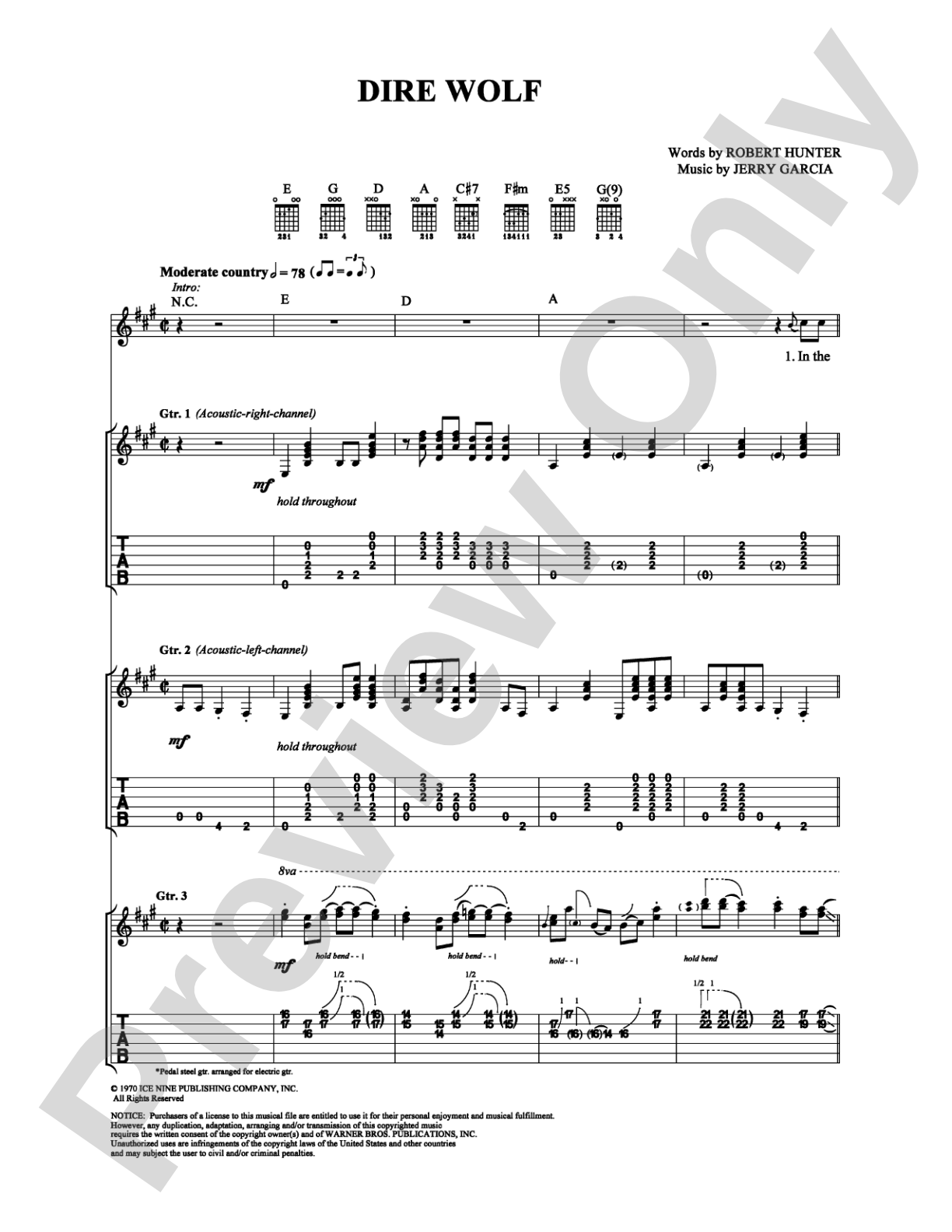 Dire Wolf: Guitar TAB Digital Sheet Music