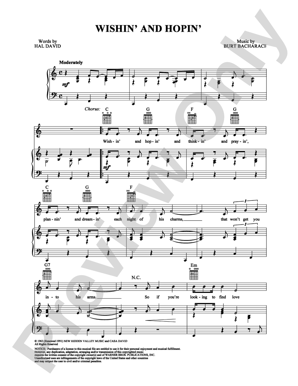 Wishin' and Hopin': Piano/Vocal/Chords Digital Sheet Music