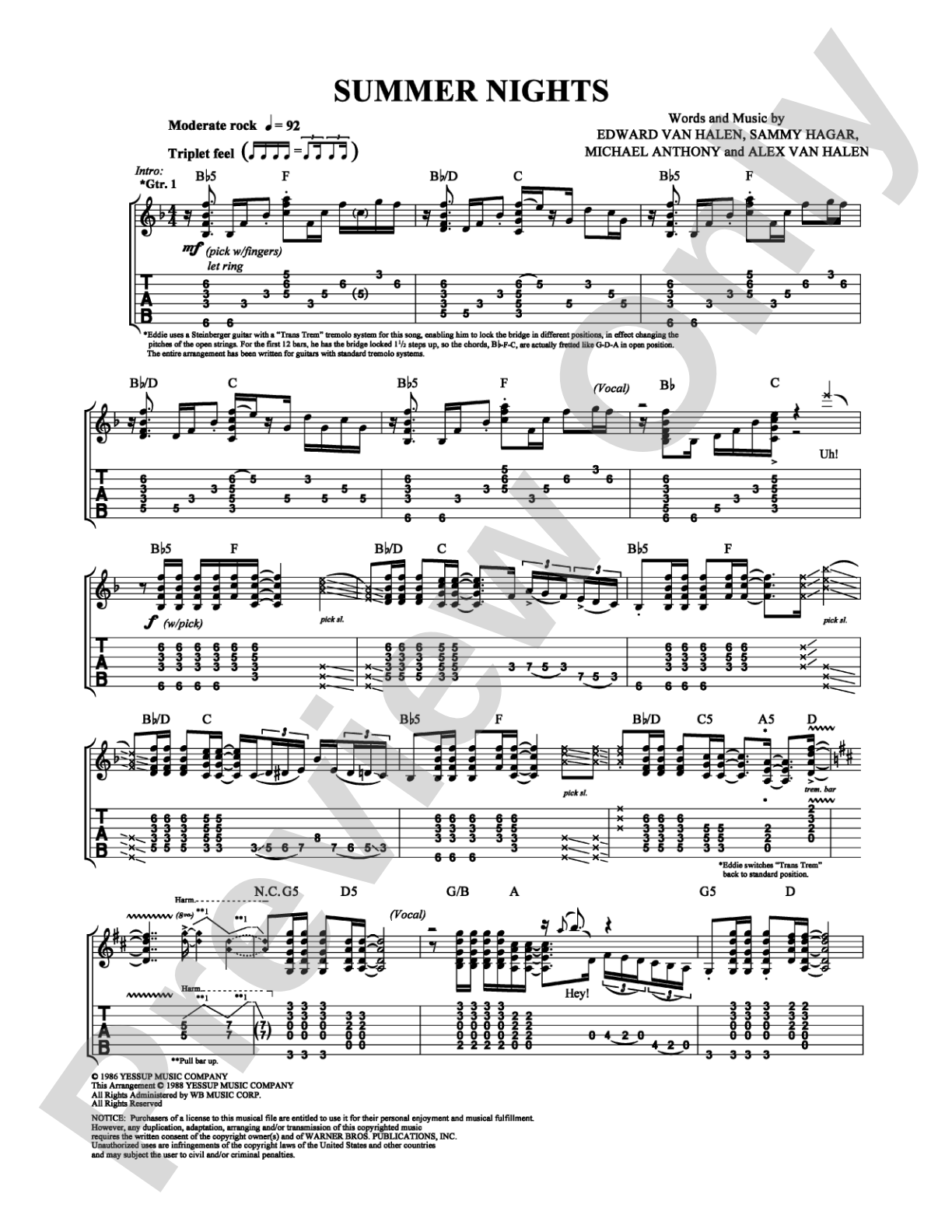 Summer Nights: Guitar TAB Digital Sheet Music