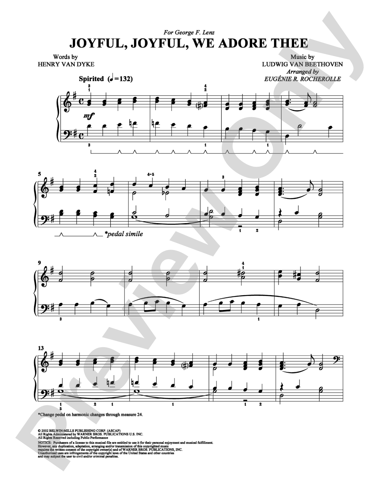 Joyful, Joyful, We Adore Thee: Easy Piano Digital Sheet Music