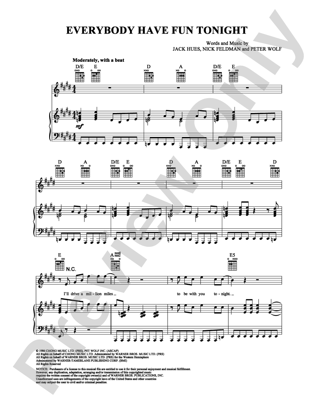 Everybody Have Fun Tonight: Piano/Vocal/Chords Digital Sheet Music