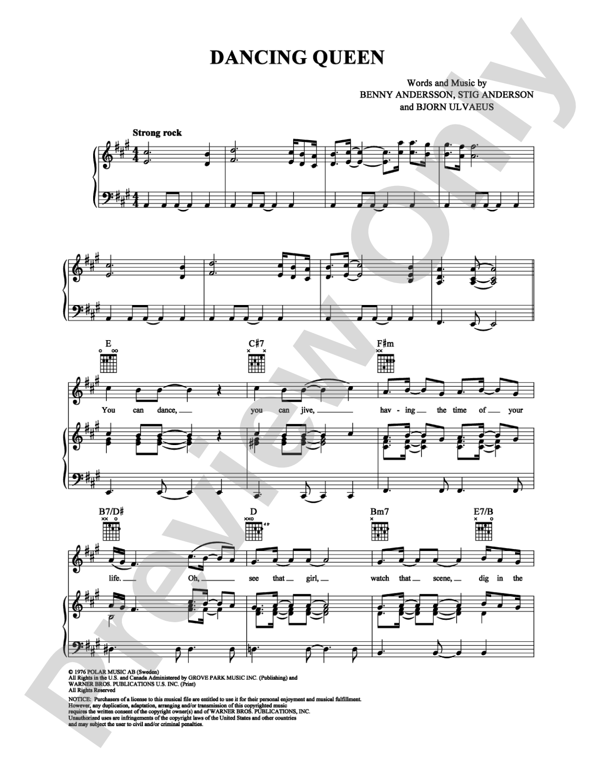Dancing Queen: Piano/Vocal/Chords Digital Sheet Music