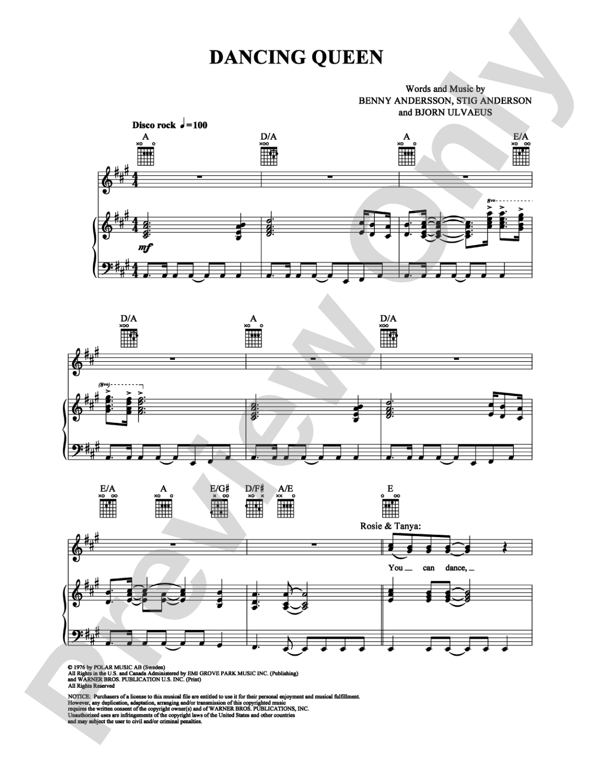 Dancing Queen: Piano/Vocal/Chords Digital Sheet Music