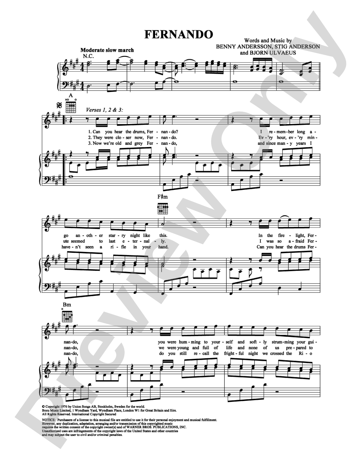 Fernando: Piano/Vocal/Chords Digital Sheet Music