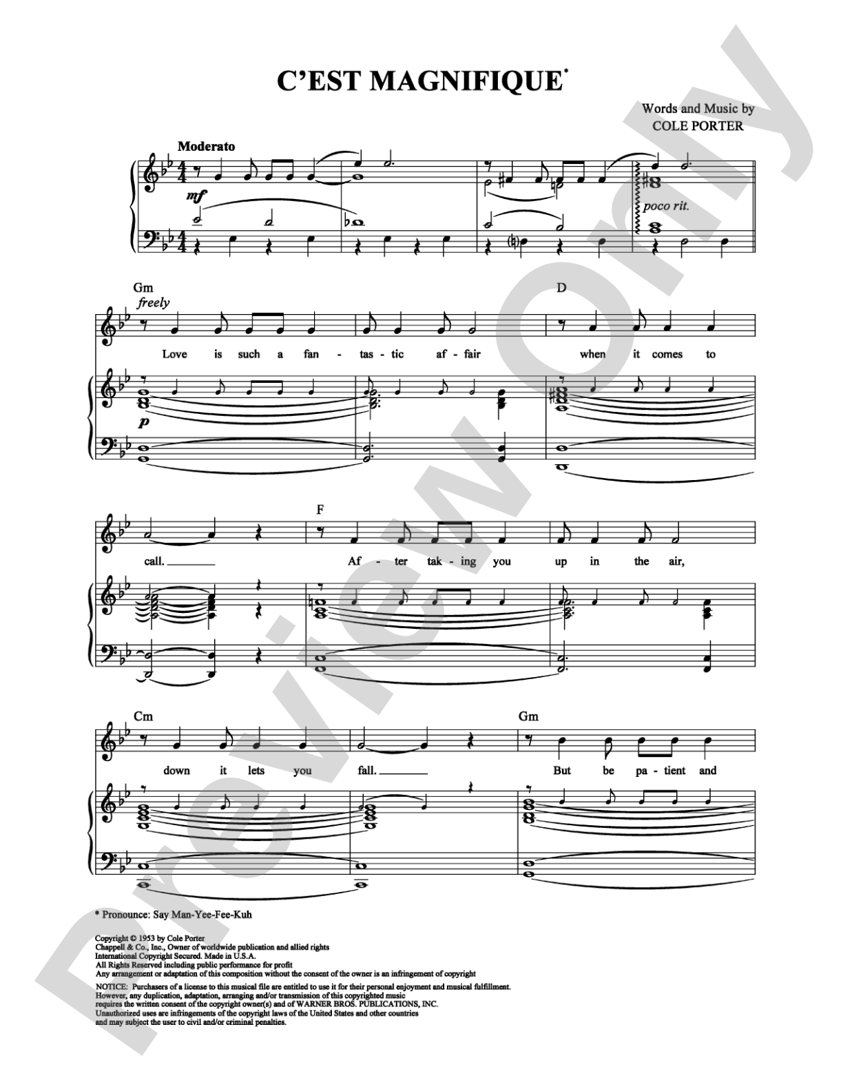 C'est Magnifique: Piano/Vocal/Chords Digital Sheet Music