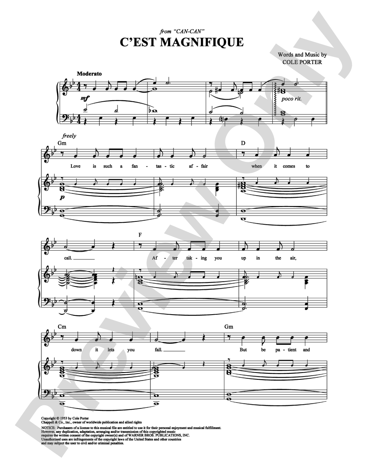 C'est Magnifique: Piano/Vocal/Chords Digital Sheet Music