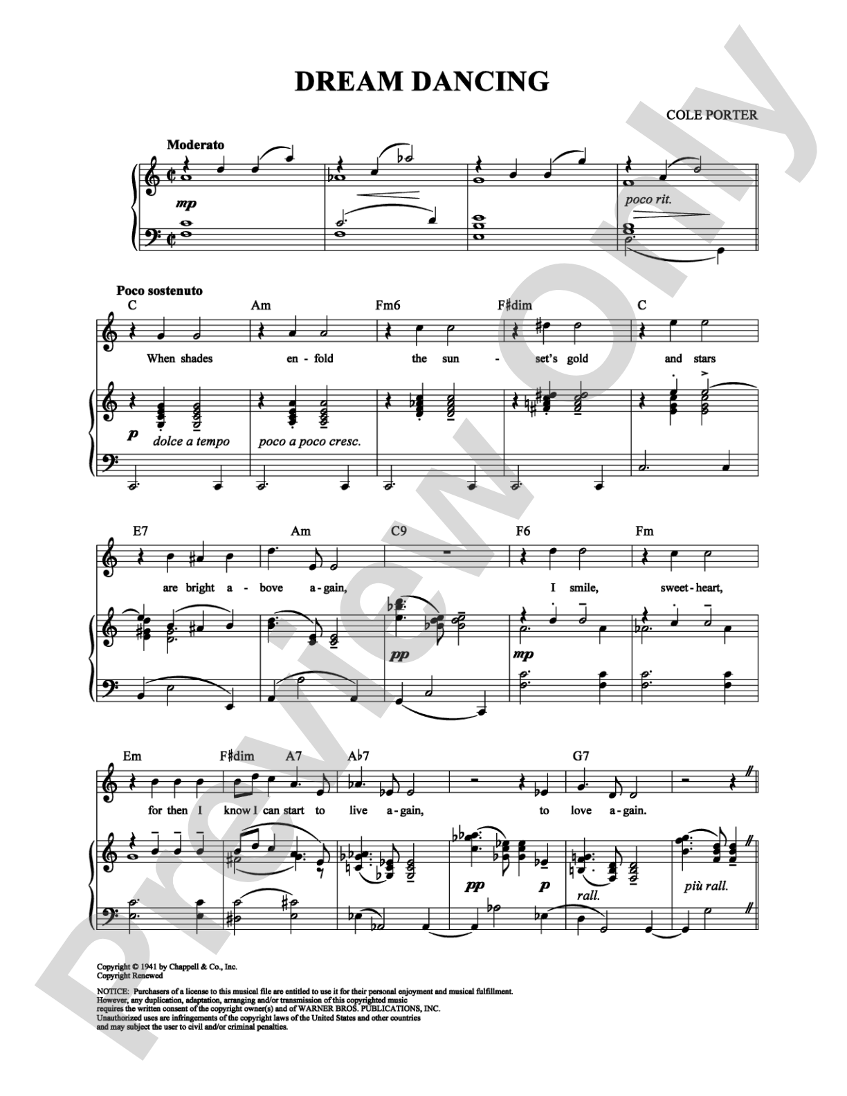 Dream Dancing: Piano/Vocal/Chords Digital Sheet Music