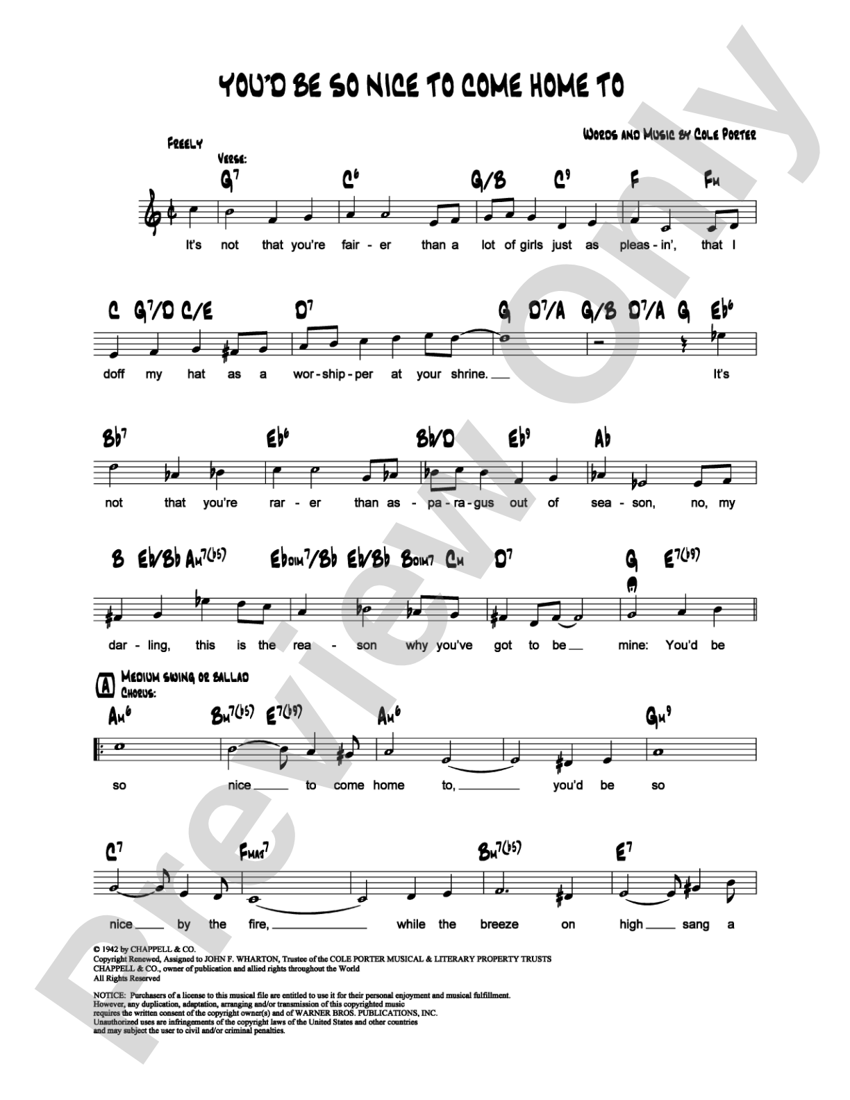 You'd Be So Nice To Come Home To: Lead Sheet Digital Sheet Music
