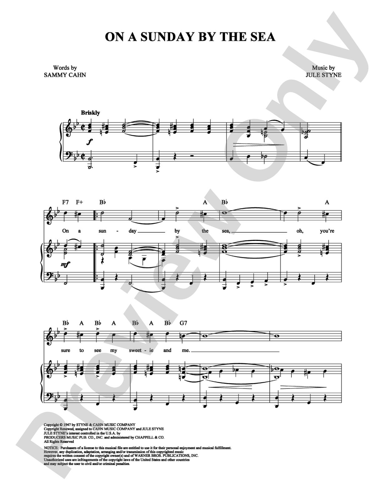 On a Sunday By the Sea: Piano/Vocal/Chords Digital Sheet Music