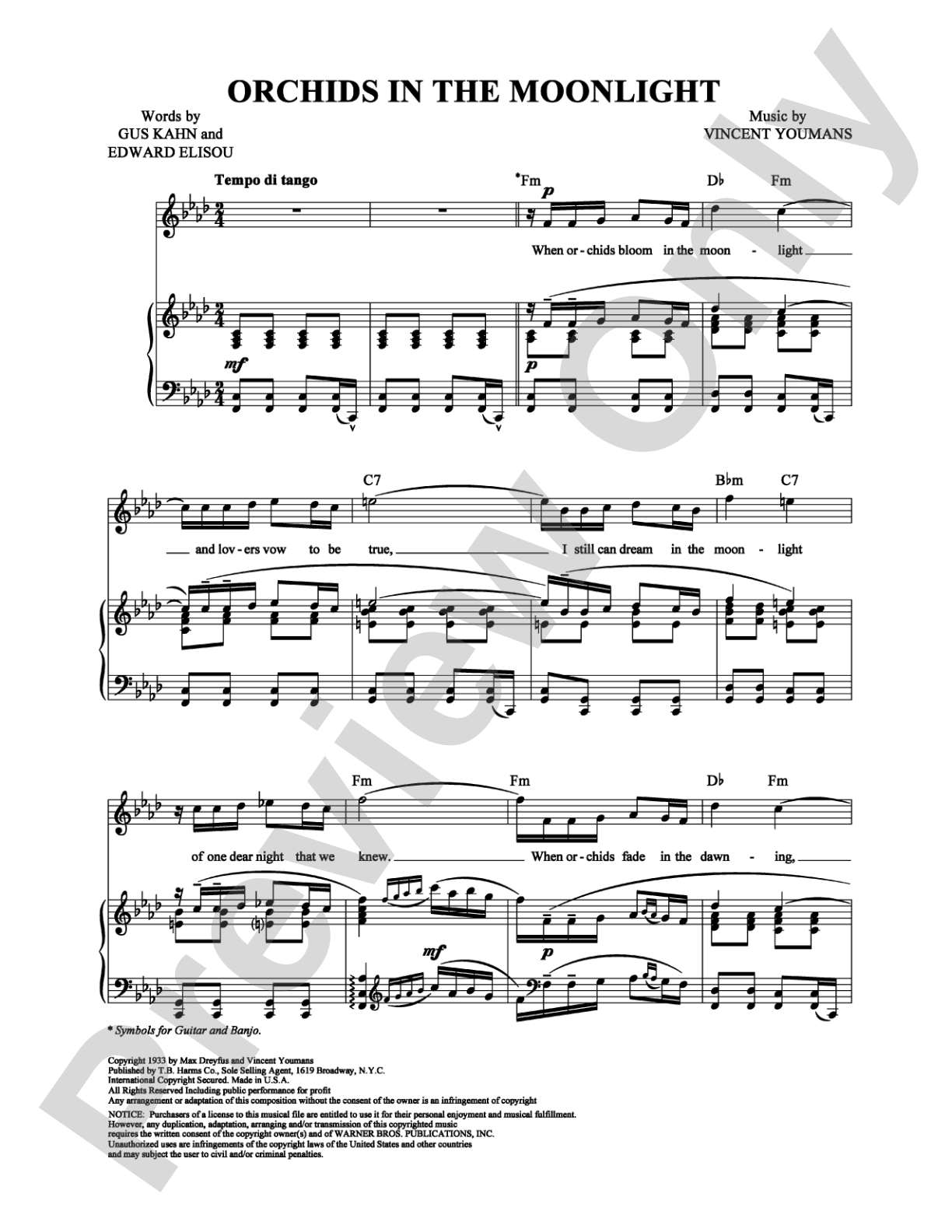 Orchids in the Moonlight: Piano/Vocal/Chords Digital Sheet Music