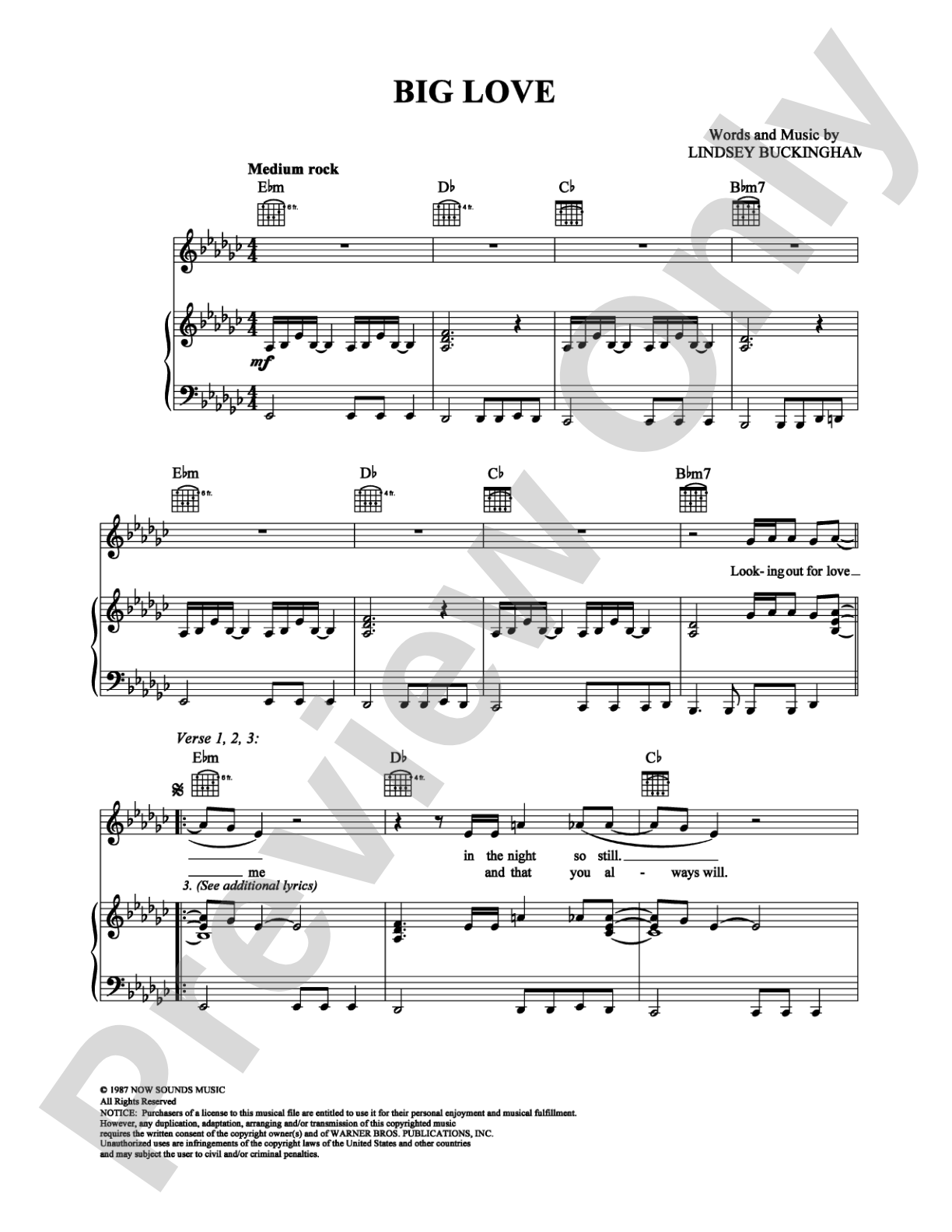 Big Love: Piano/Vocal/Chords Digital Sheet Music