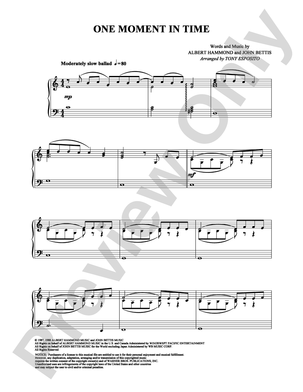 One Moment in Time: Piano Digital Sheet Music