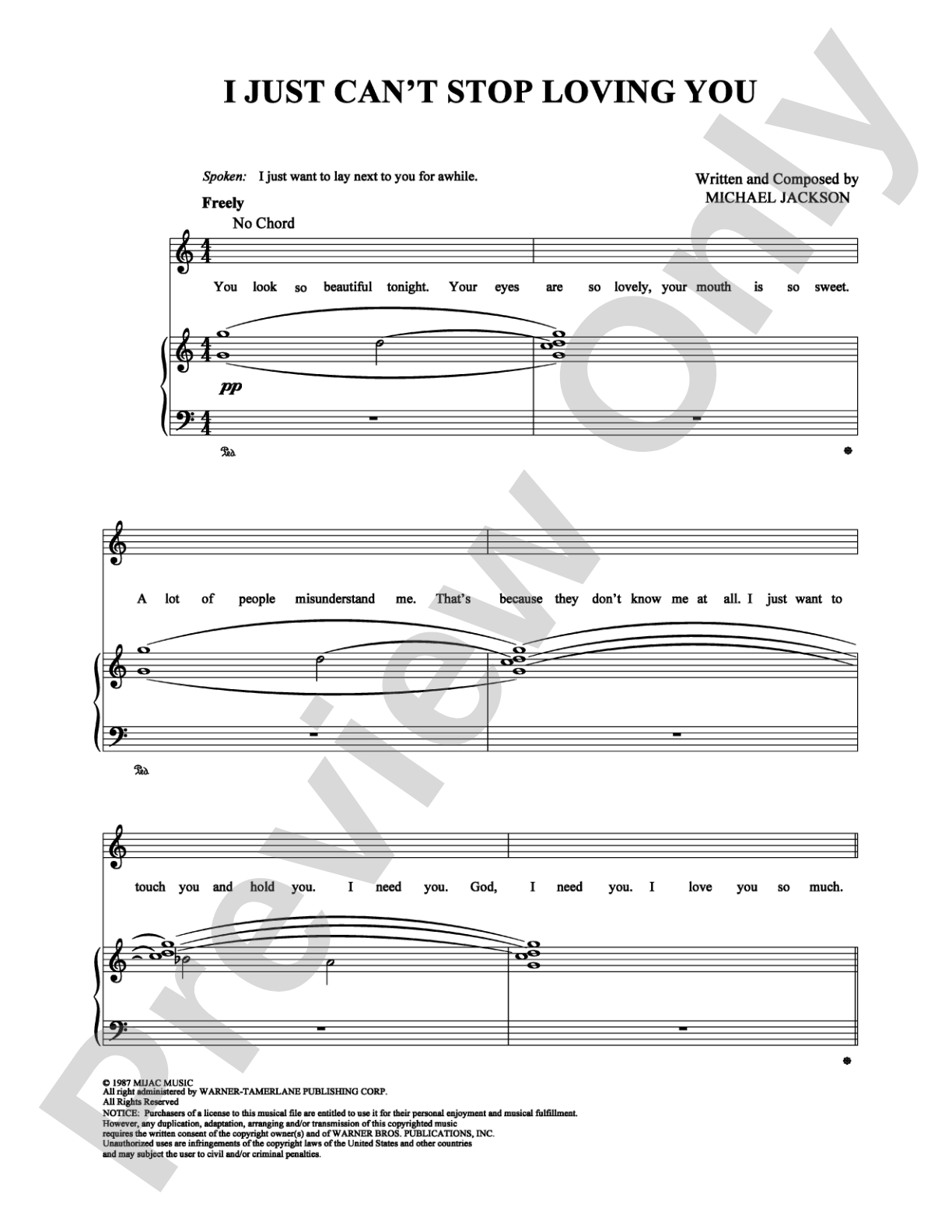 I Just Can't Stop Loving You: Piano/Vocal/Chords Digital Sheet Music