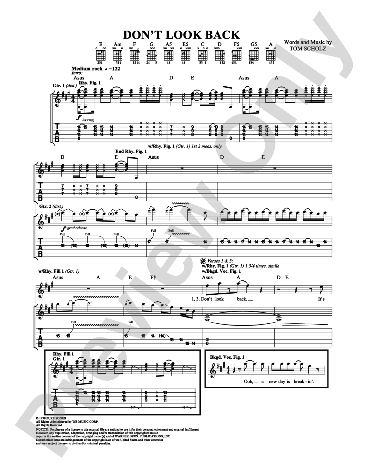 Don't Look Back: Guitar TAB Digital Sheet Music