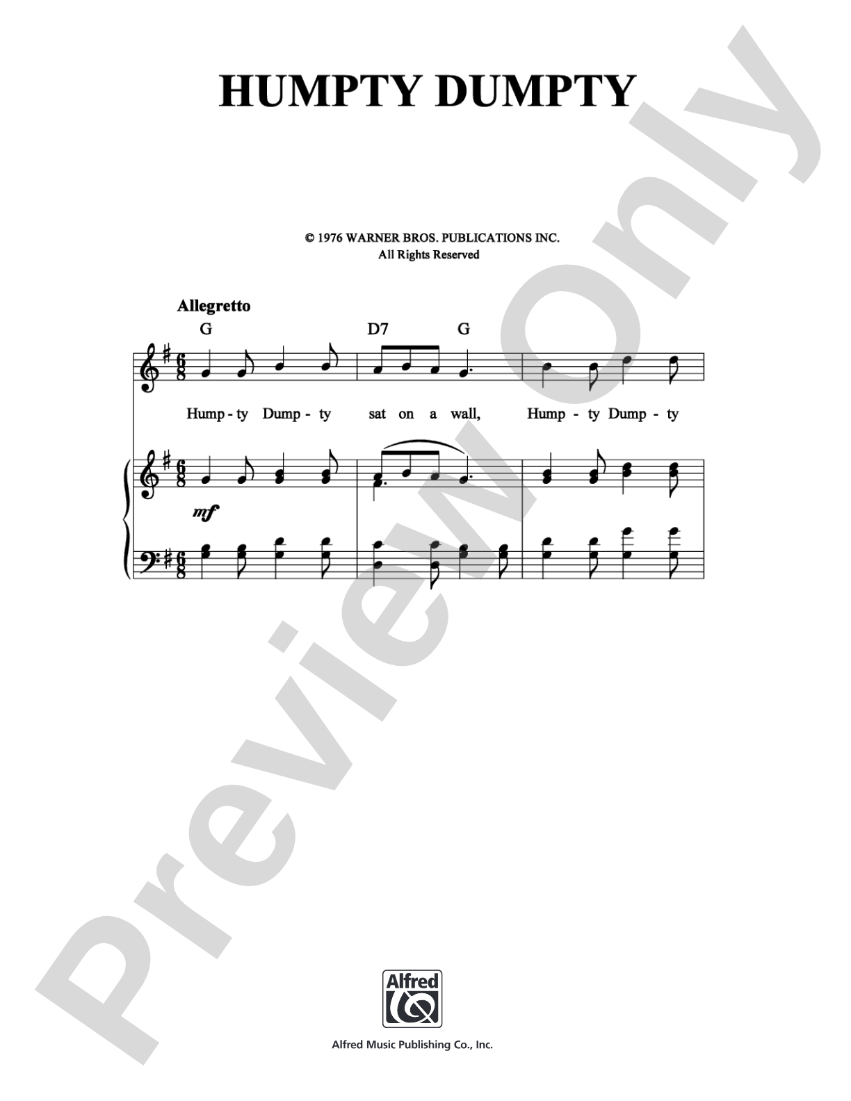 Humpty Dumpty: Piano/Vocal/Chords Digital Sheet Music