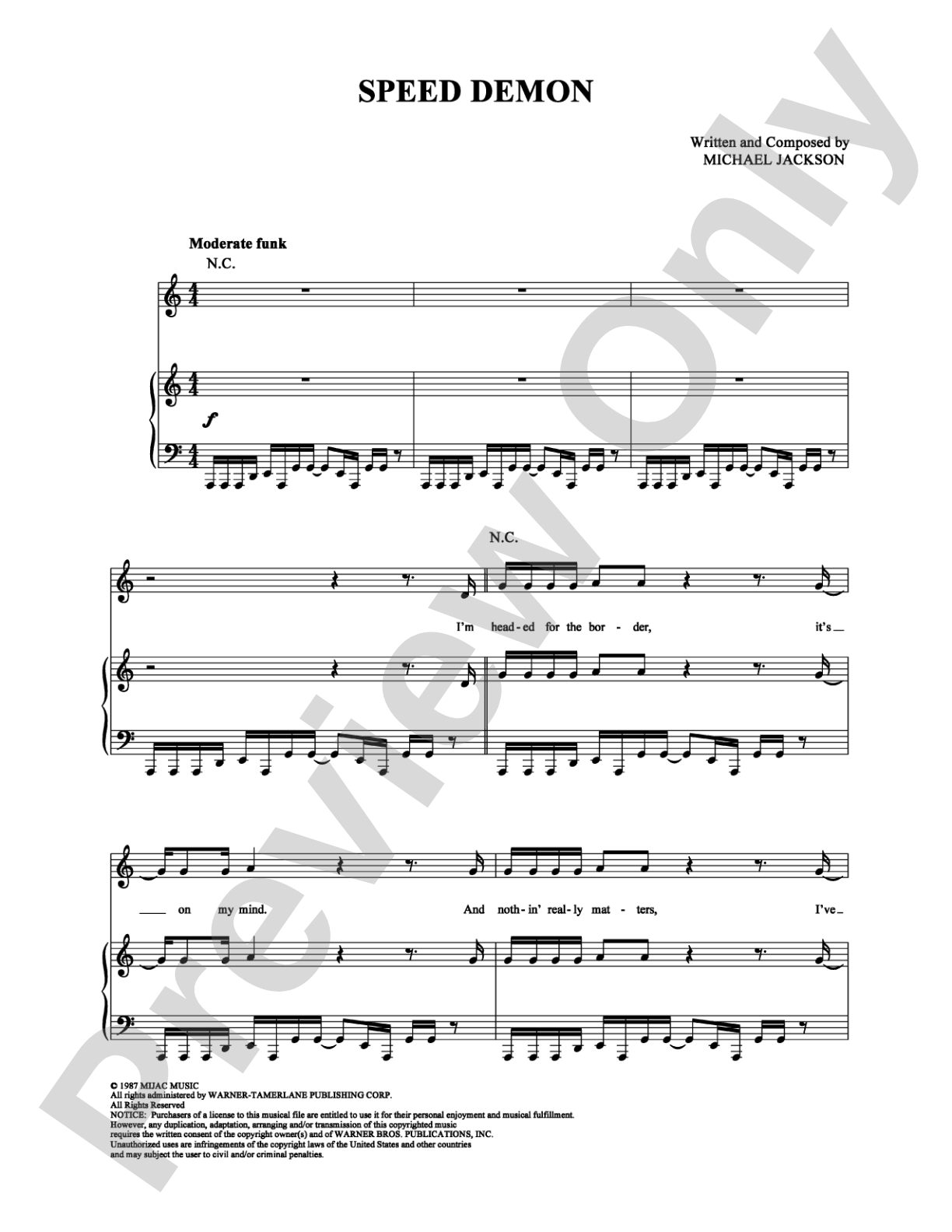 Speed Demon: Piano/Vocal/Chords Digital Sheet Music