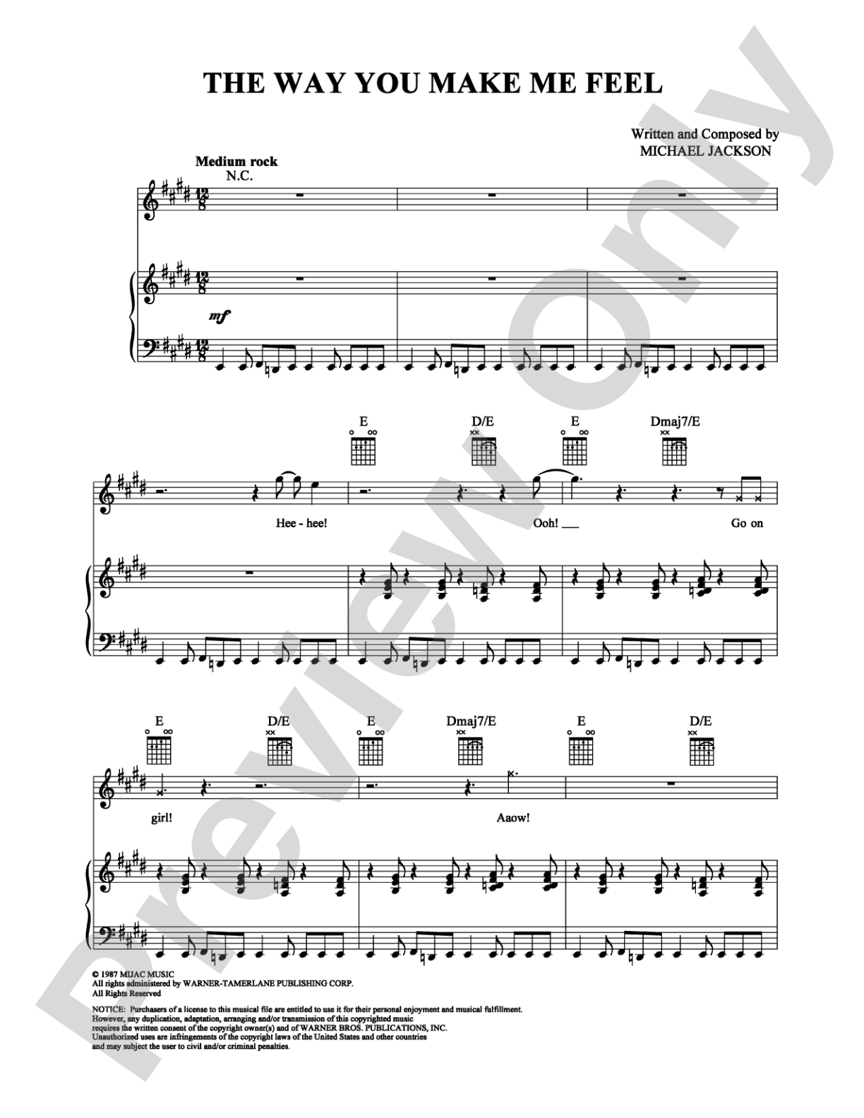 The Way You Make Me Feel: Piano/Vocal/Chords Digital Sheet Music