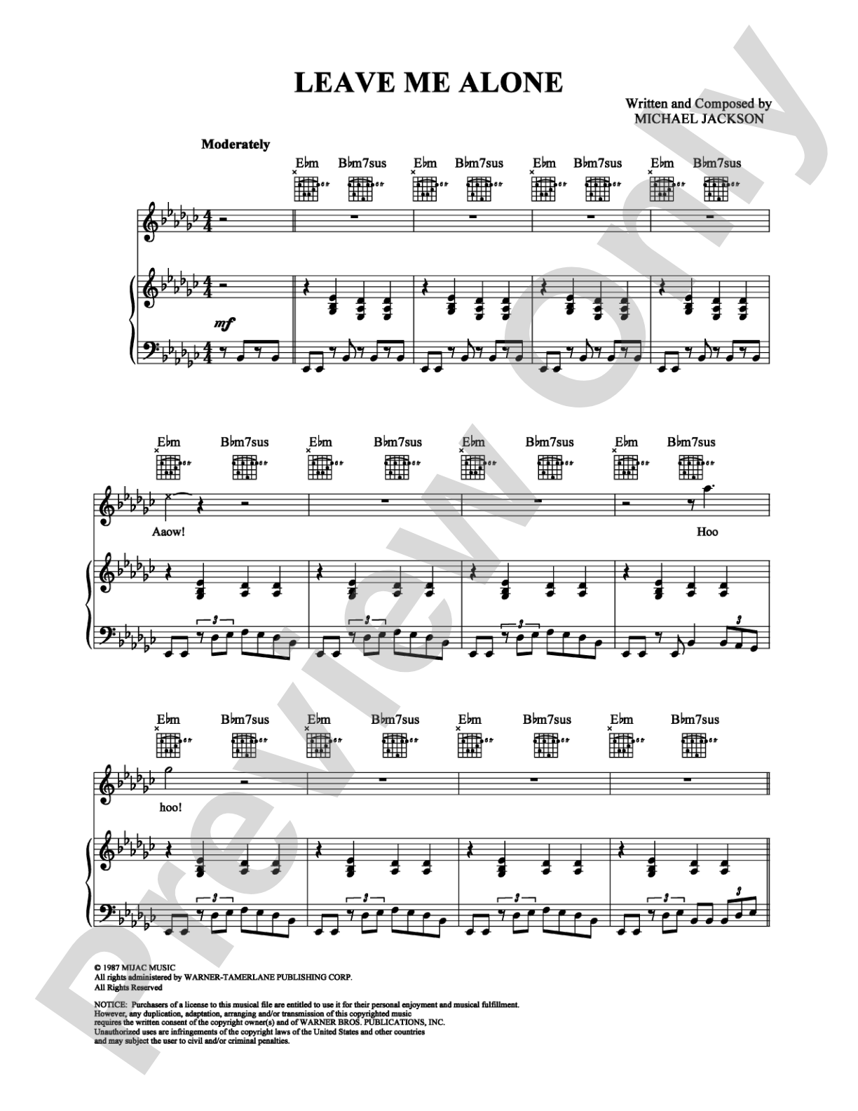 Leave Me Alone: Piano/Vocal/Chords Digital Sheet Music