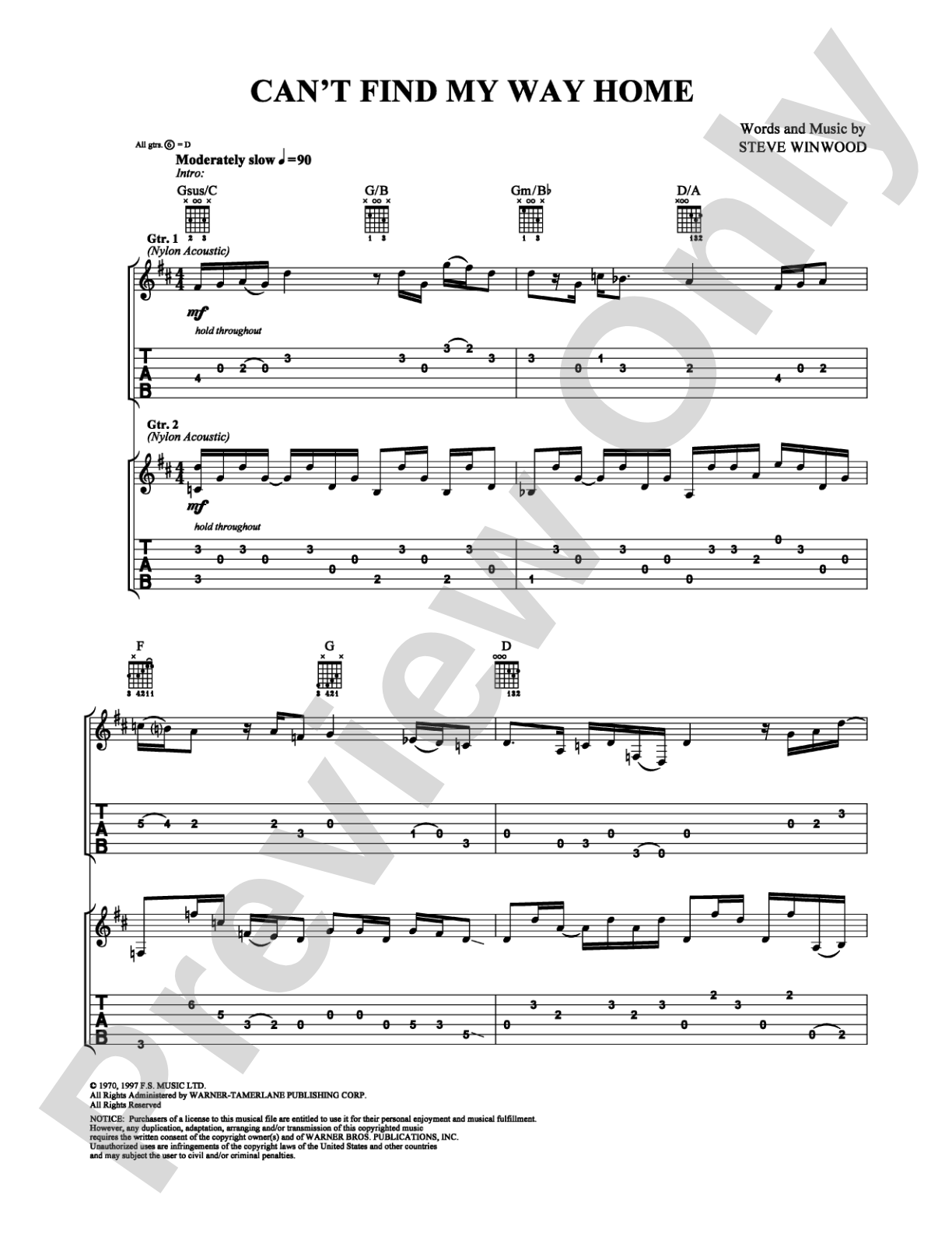 Can't Find My Way Home: Guitar TAB Digital Sheet Music