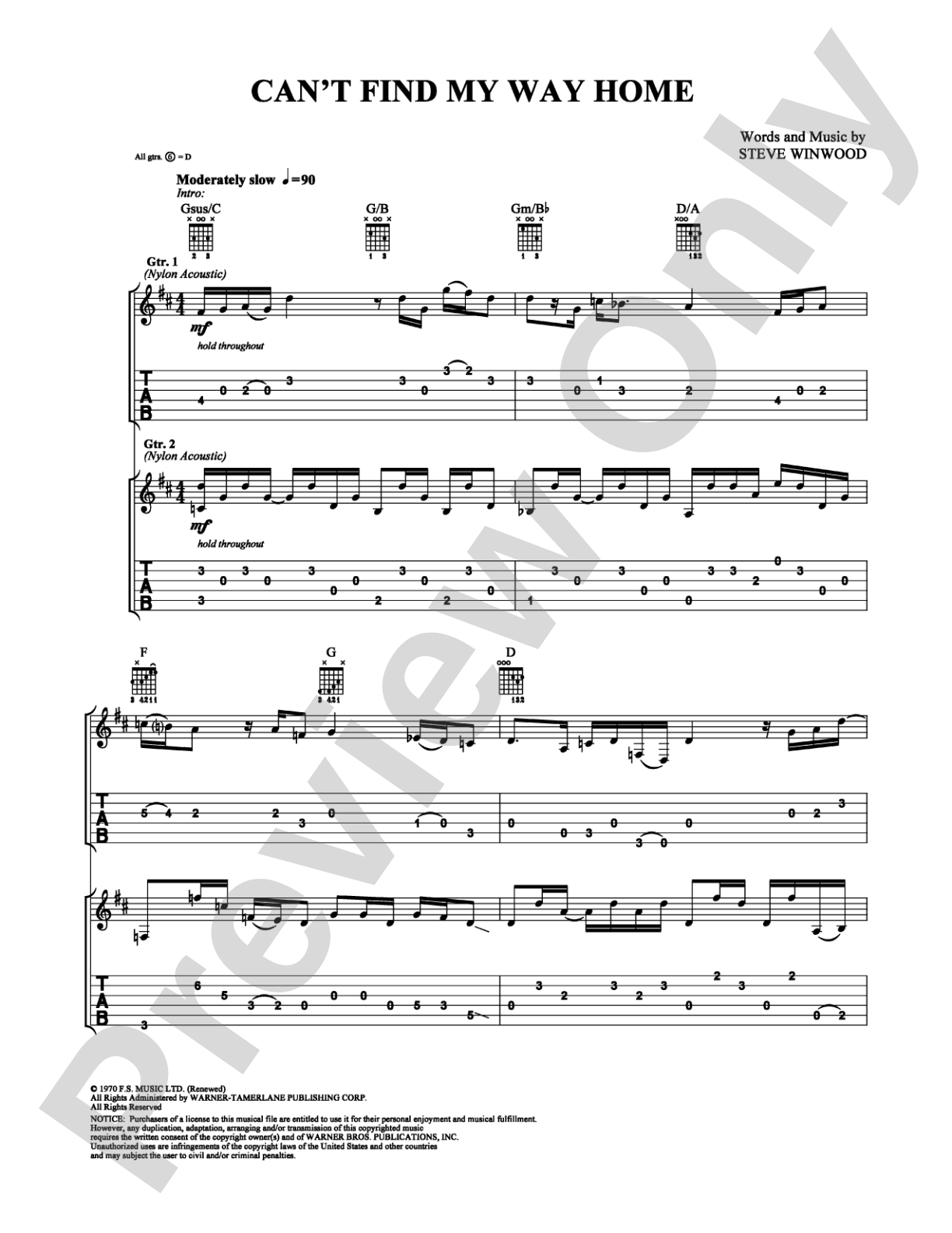 Can't Find My Way Home: Guitar TAB Digital Sheet Music
