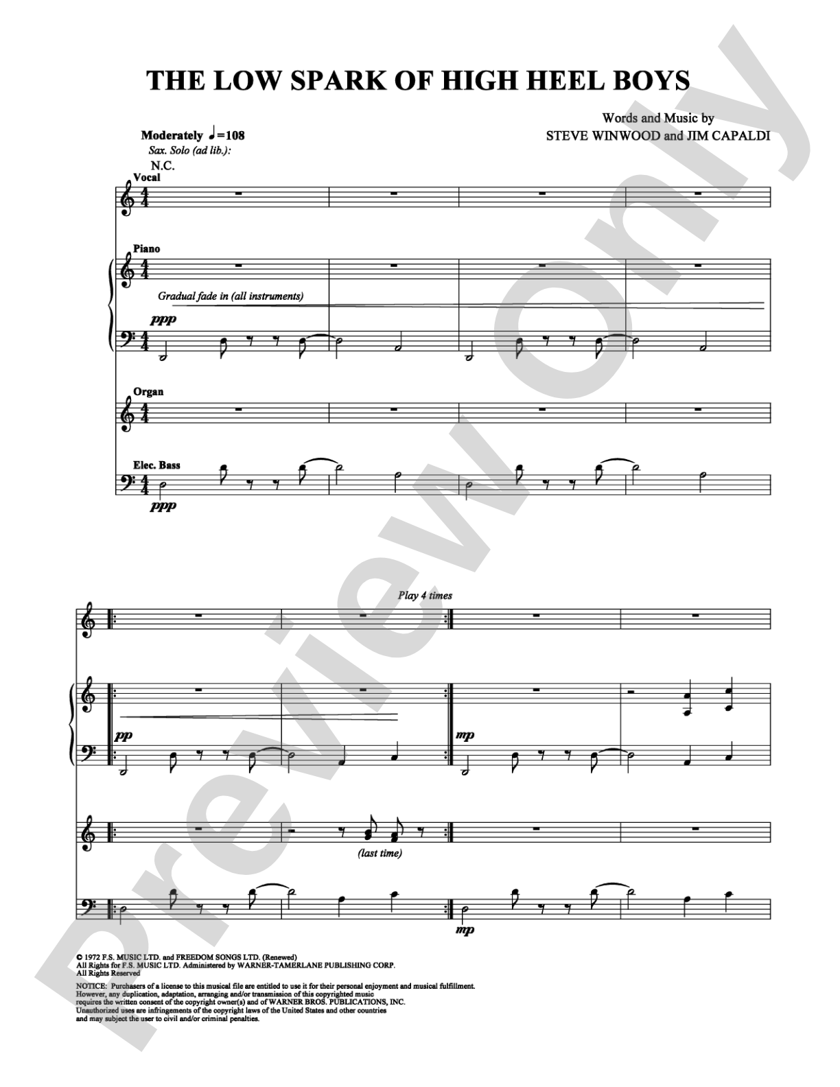 The Low Spark of High Heel Boys: Piano/Vocal/Chords Digital Sheet Music