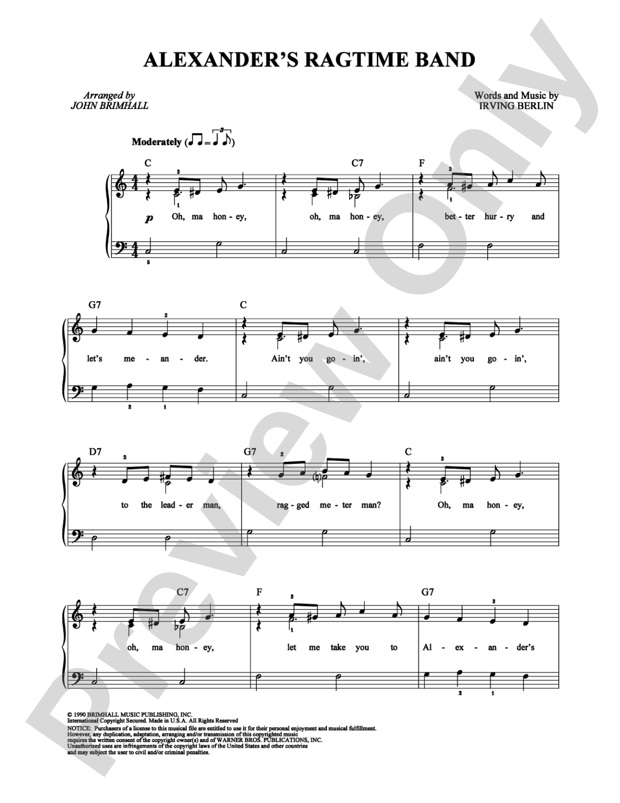 Alexander's Ragtime Band: Easy Piano Digital Sheet Music