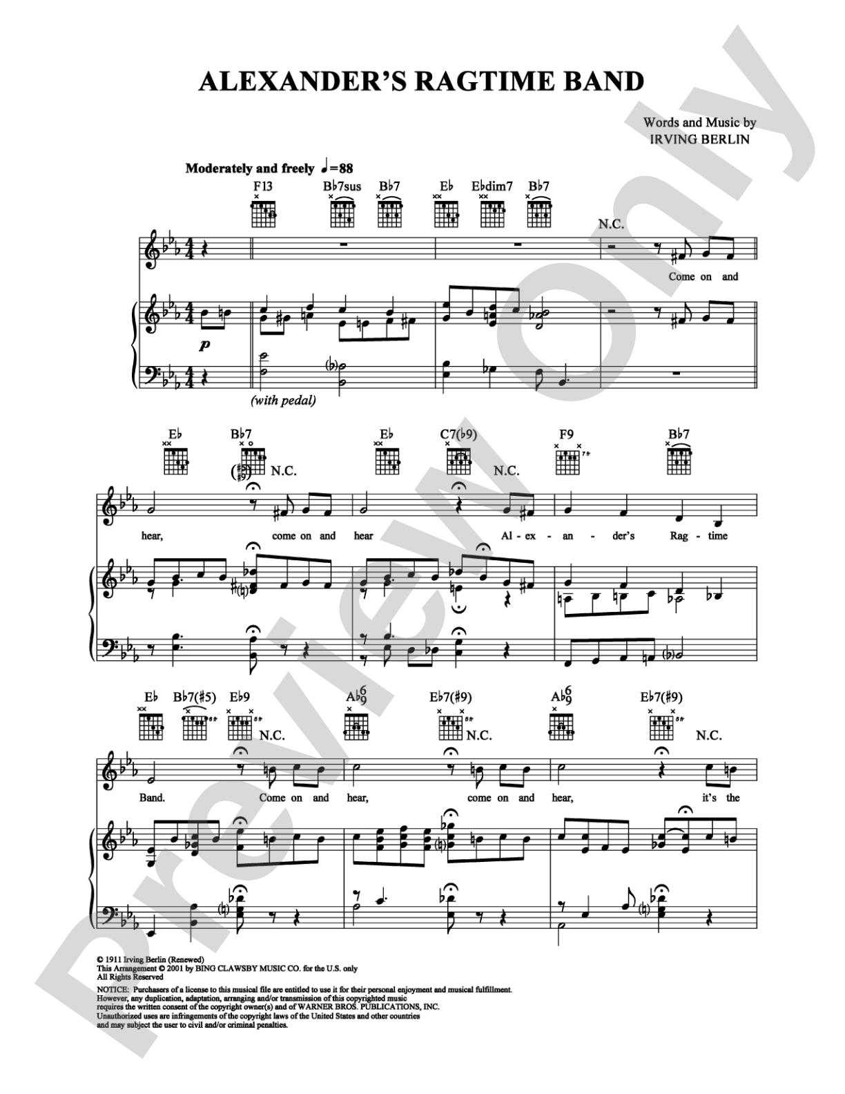 Alexander's Ragtime Band: Piano/Vocal/Chords Digital Sheet Music