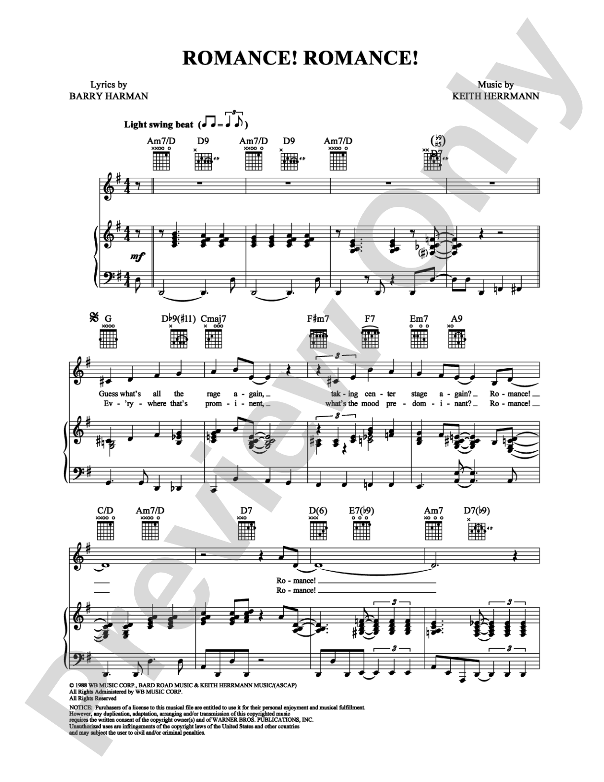 Romance! Romance!: Piano/Vocal/Chords Digital Sheet Music