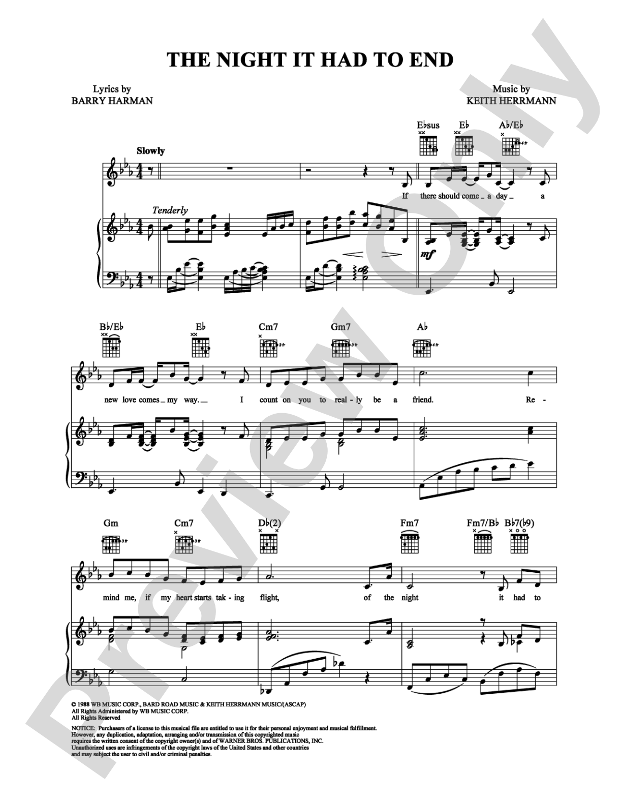 The Night It Had To End: Piano/Vocal/Chords Digital Sheet Music