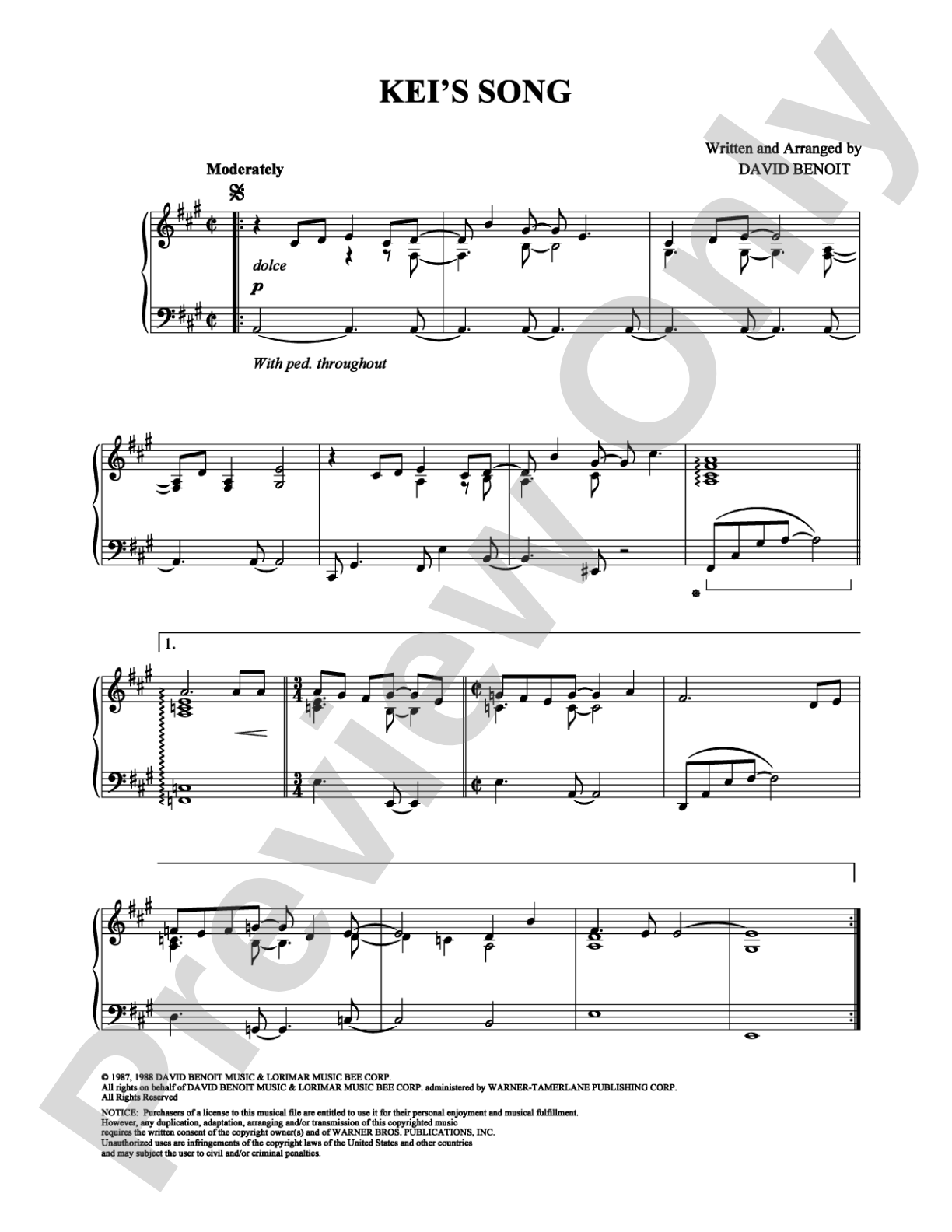 Kei's Song: Piano Digital Sheet Music