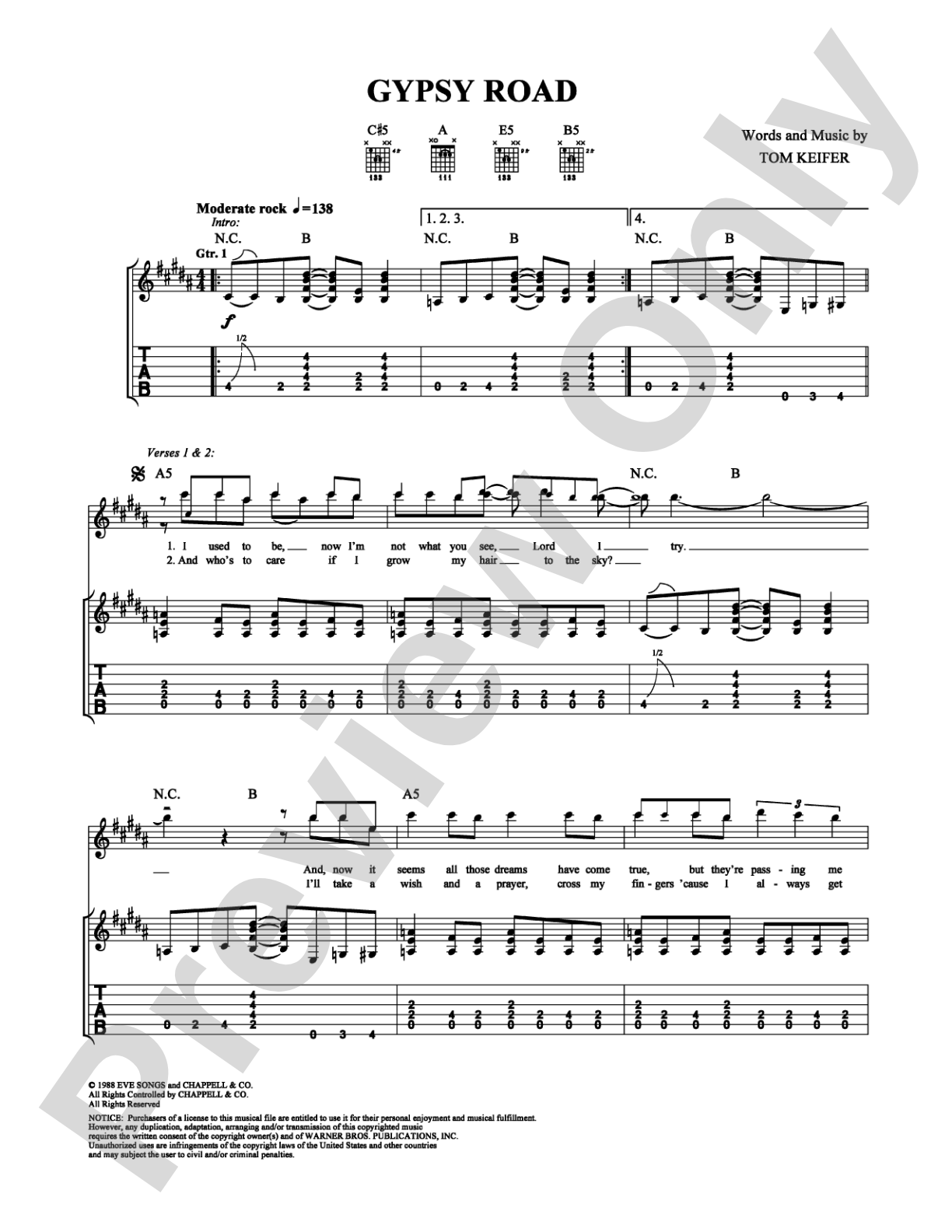 Gypsy Road: Guitar TAB Digital Sheet Music