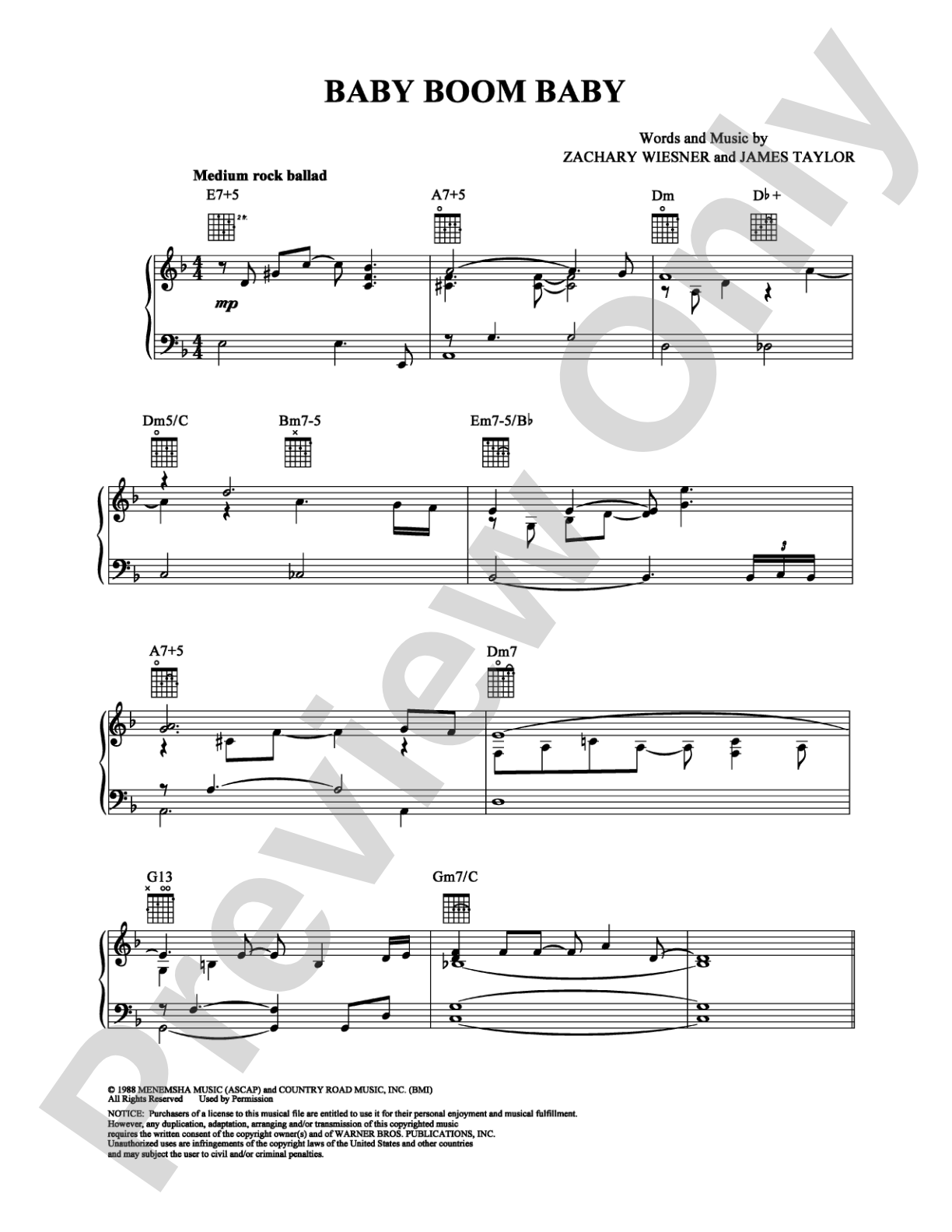 Baby Boom Baby: Piano/Vocal/Chords Digital Sheet Music