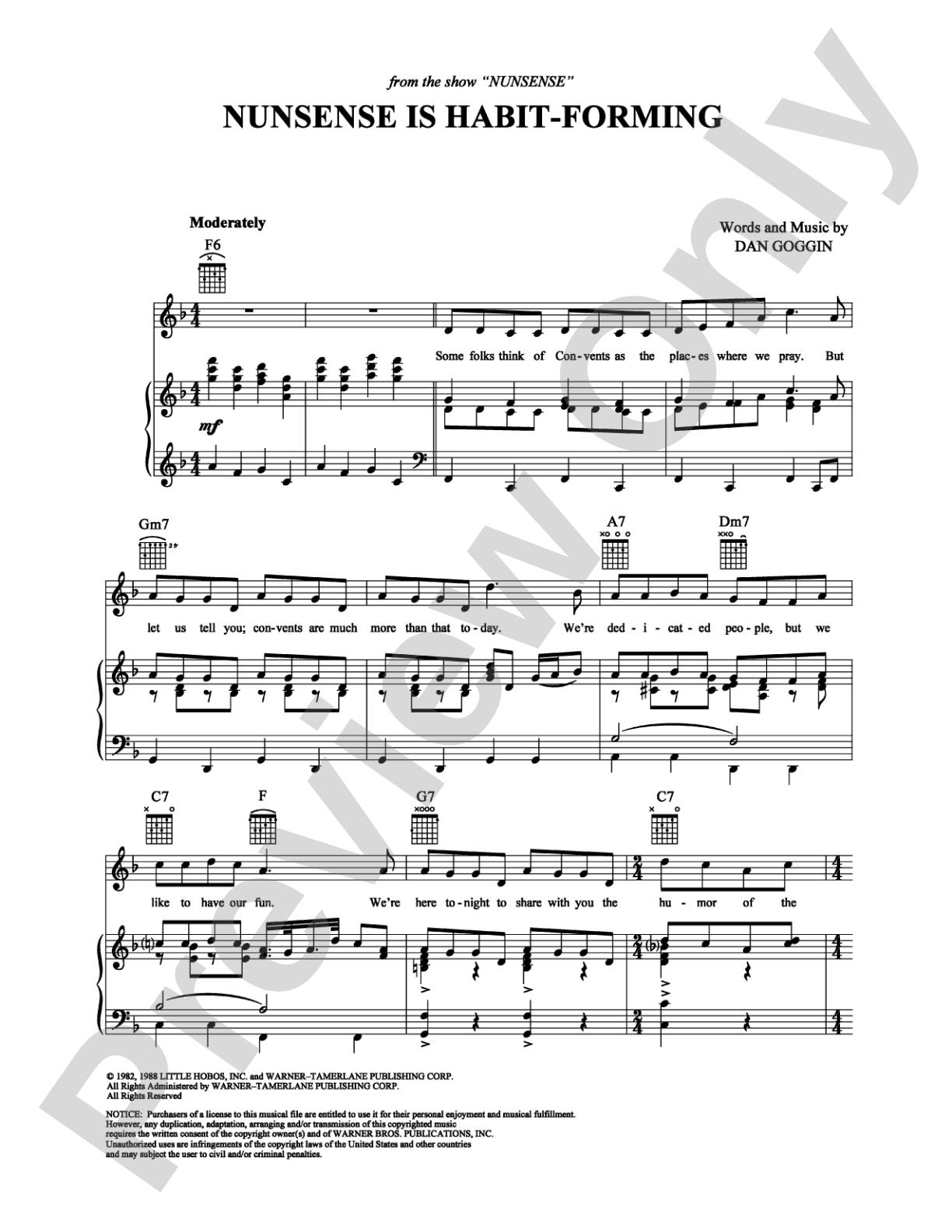 Nunsense is Habit-Forming: Piano/Vocal/Chords Digital Sheet Music