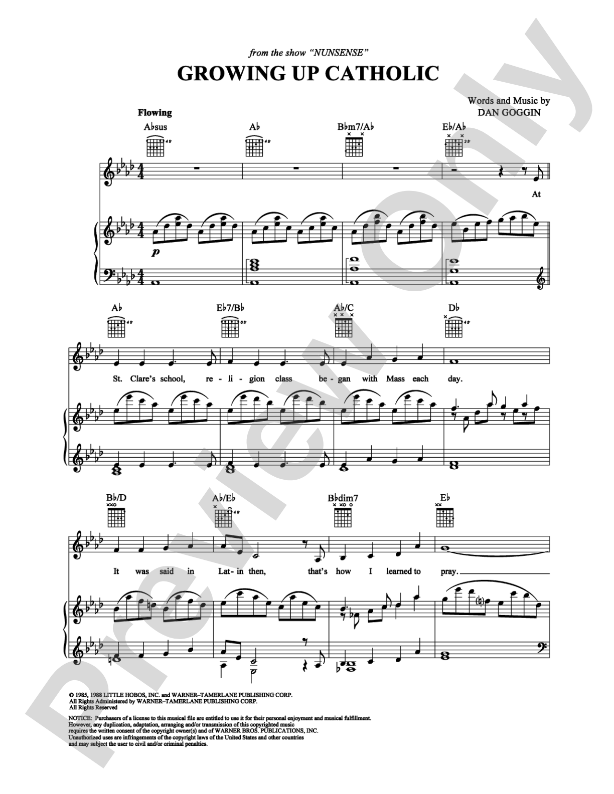 Growing Up Catholic: Piano/Vocal/Chords Digital Sheet Music
