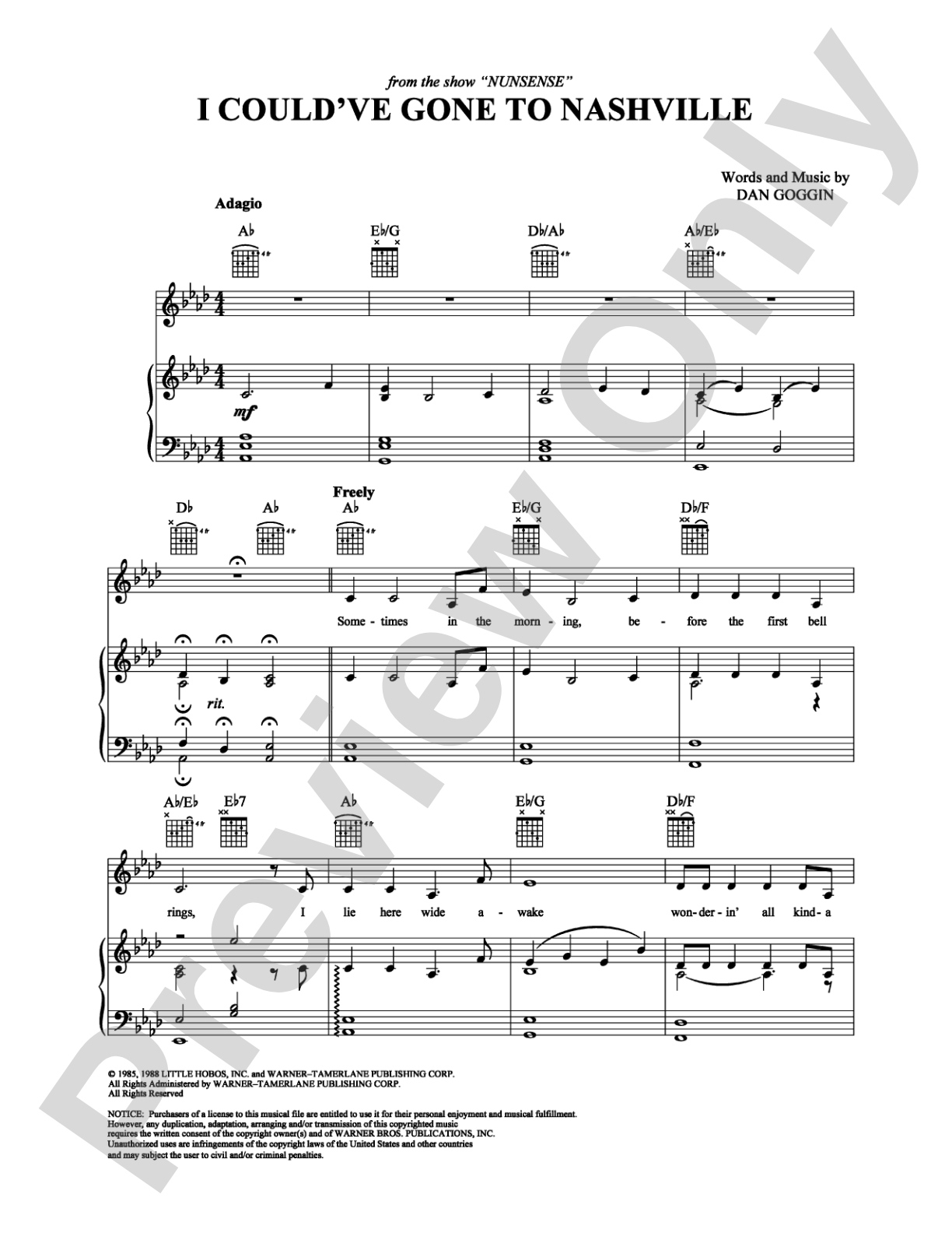I Could've Gone to Nashville: Piano/Vocal/Chords Digital Sheet Music