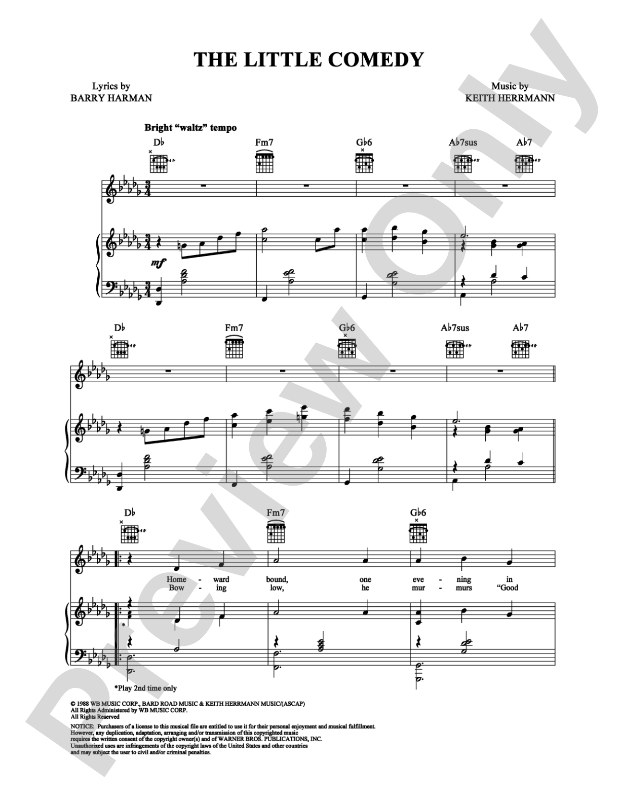 The Little Comedy: Piano/Vocal/Chords Digital Sheet Music