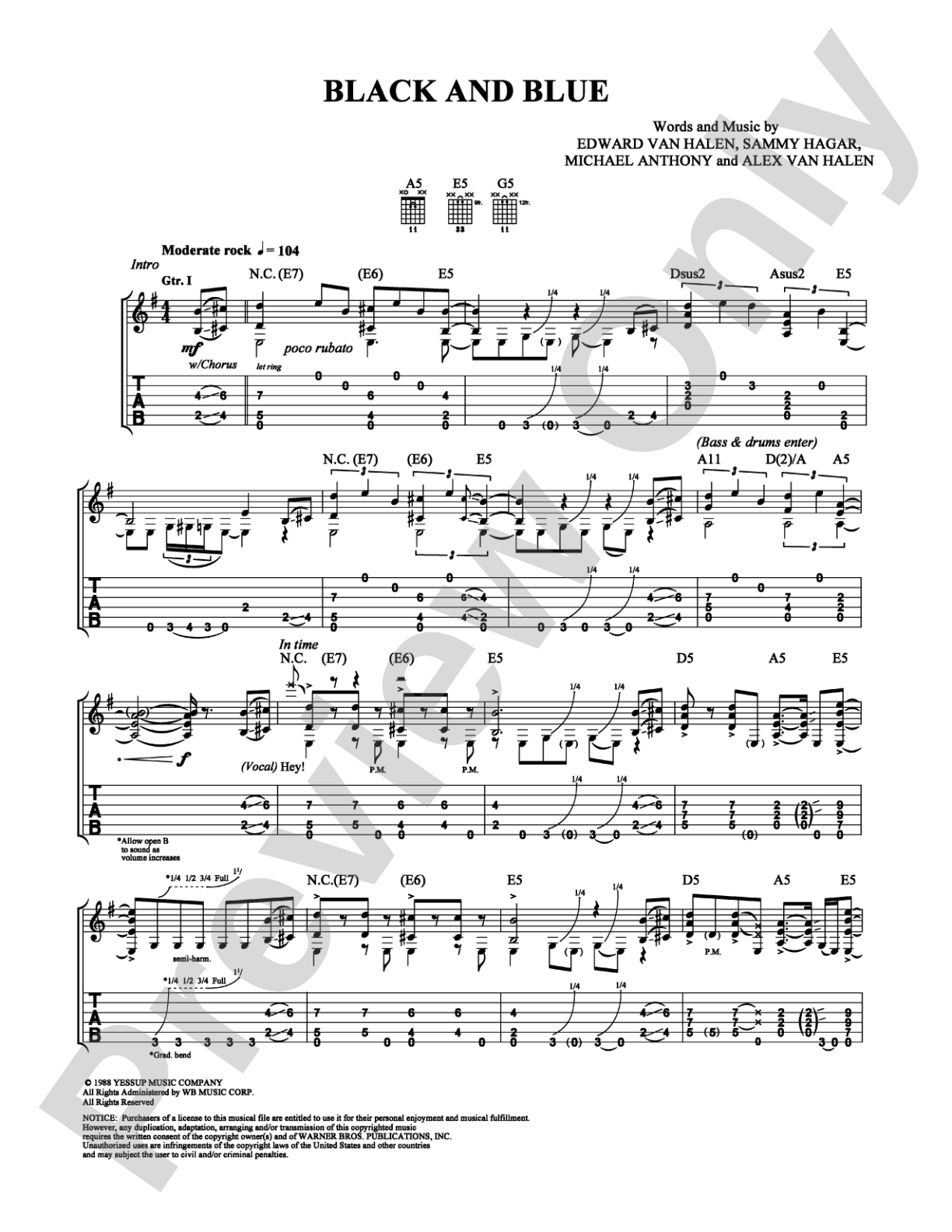 Black and Blue: Guitar TAB Digital Sheet Music