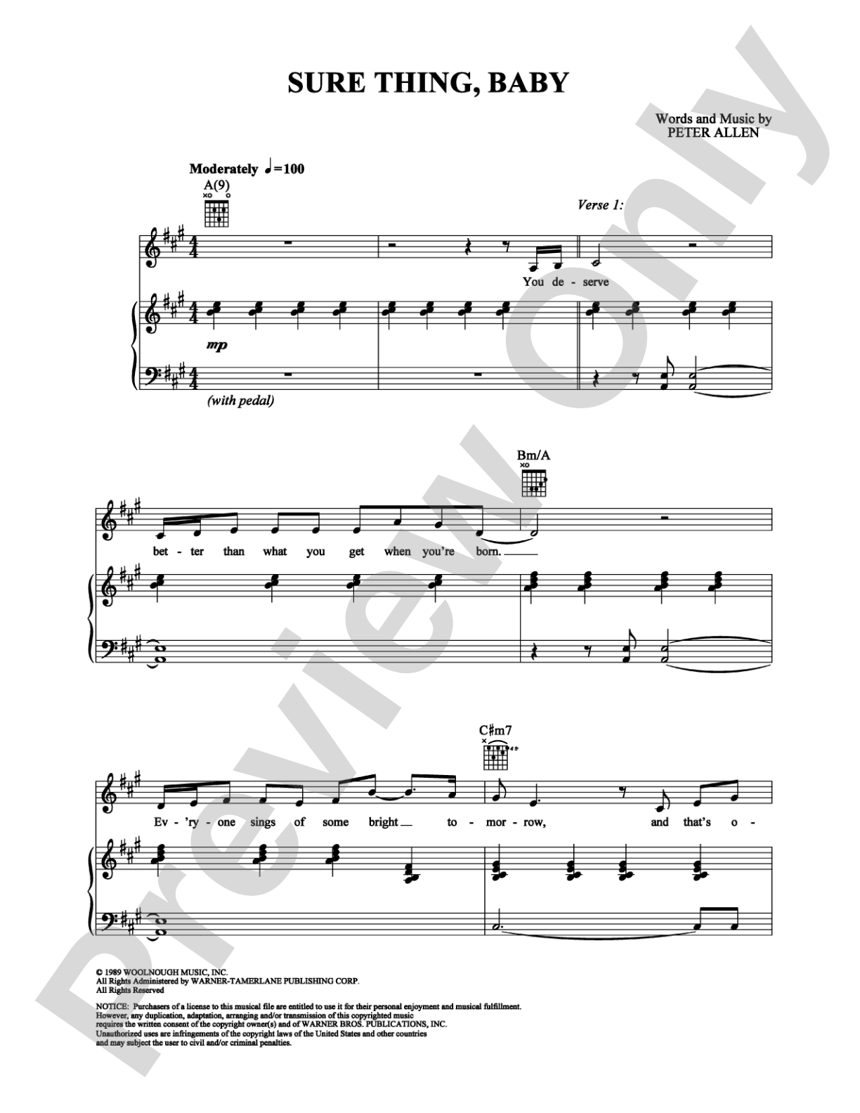 Sure Thing, Baby: Piano/Vocal/Chords Digital Sheet Music