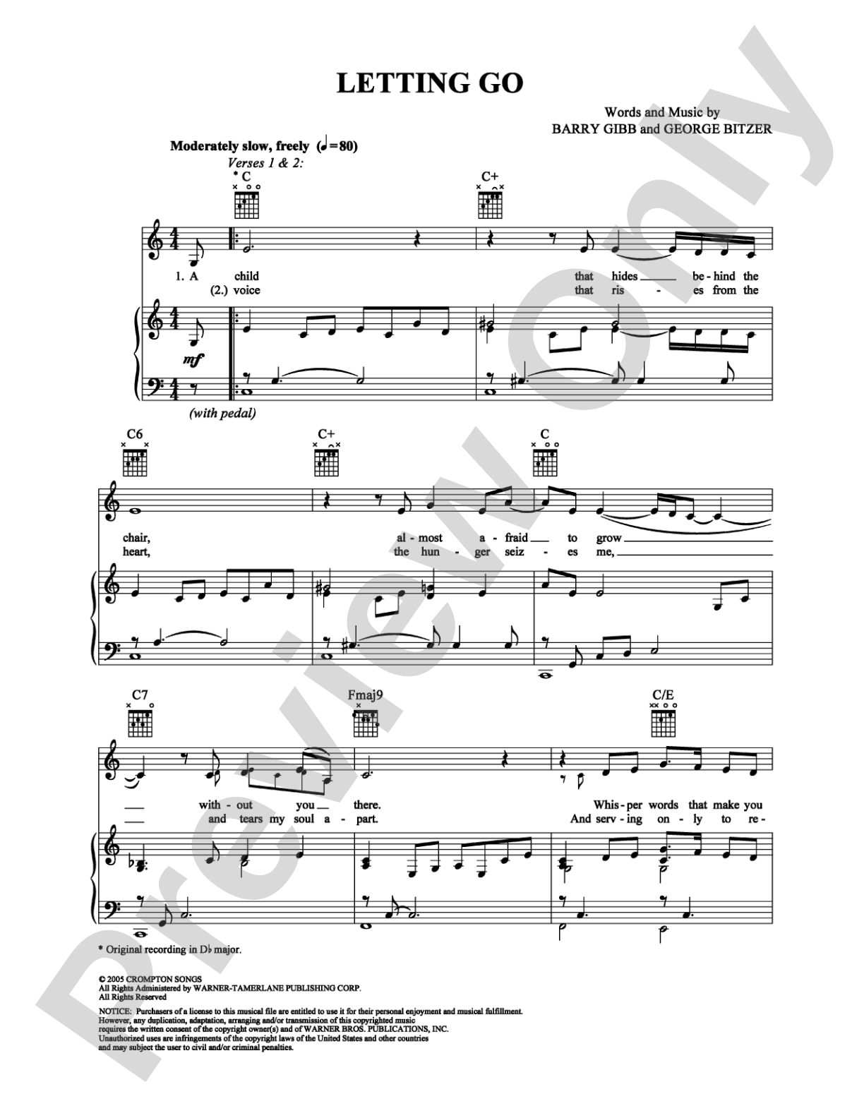 Letting Go: Piano/Vocal/Chords Digital Sheet Music