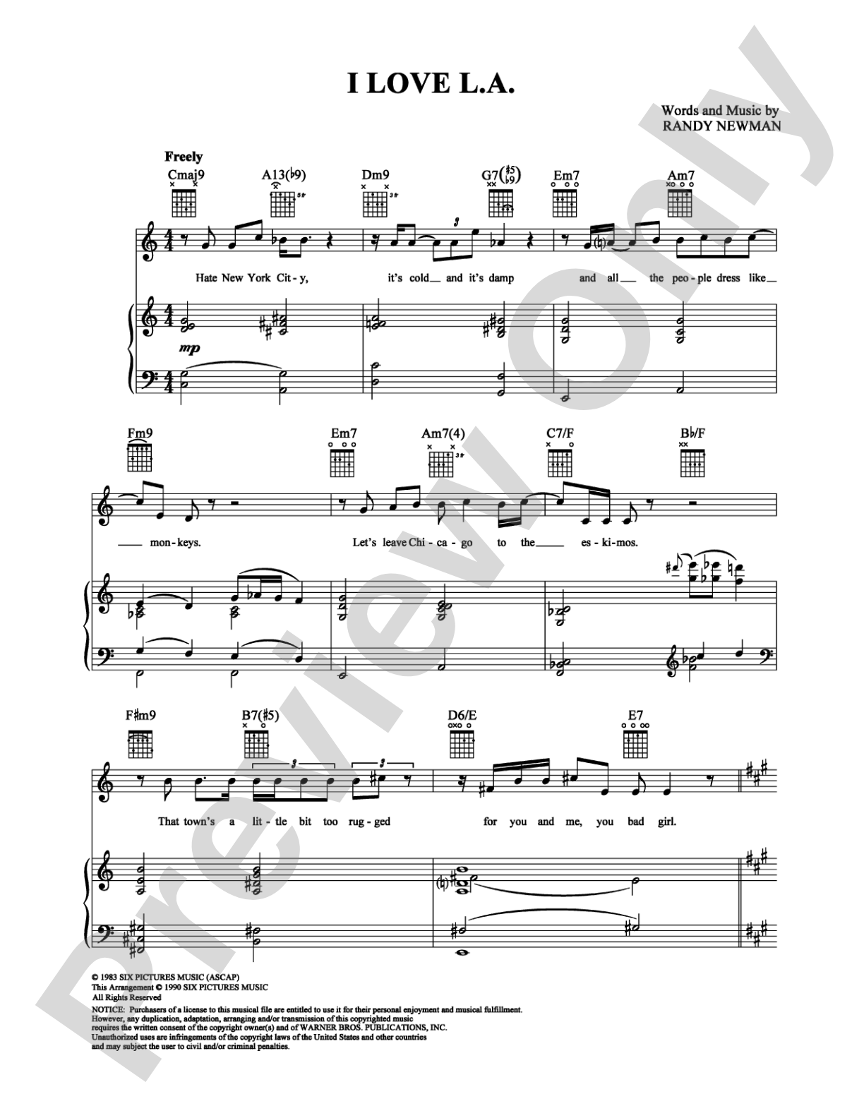 I Love L.A.: Piano/Vocal/Chords Digital Sheet Music