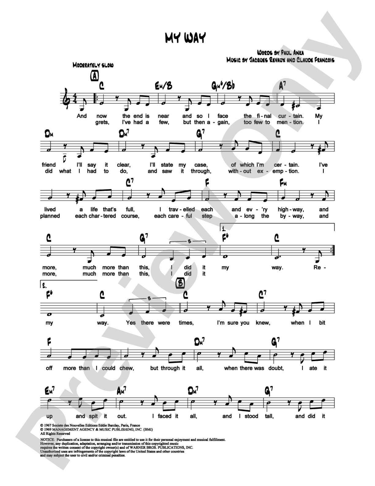 My Way: Lead Sheet Digital Sheet Music