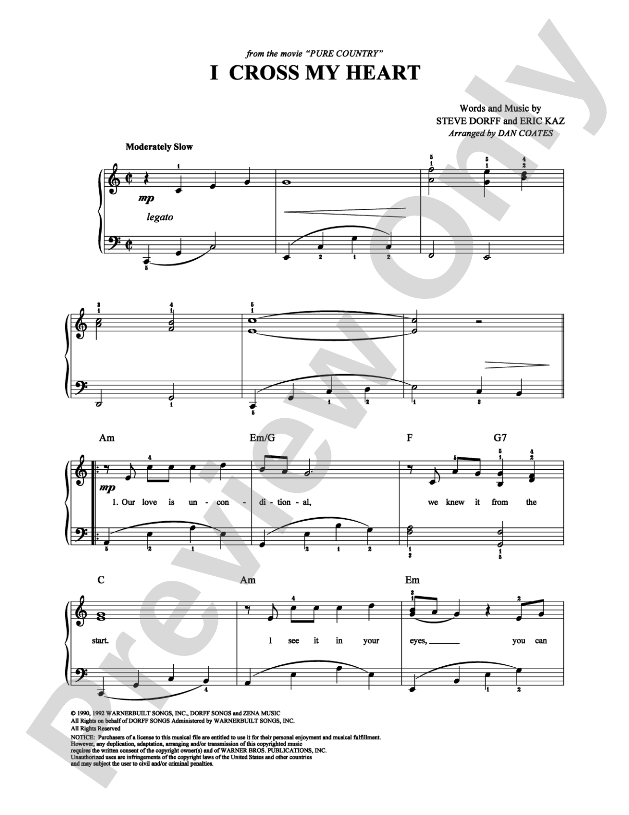 I Cross My Heart: Easy Piano Digital Sheet Music