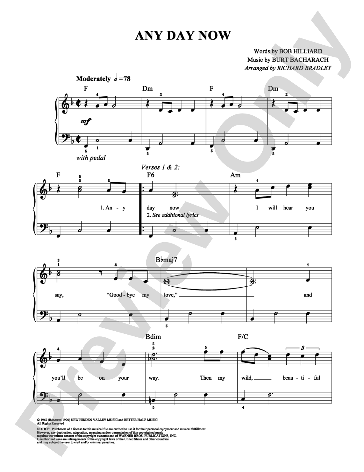 Any Day Now: Easy Piano Digital Sheet Music