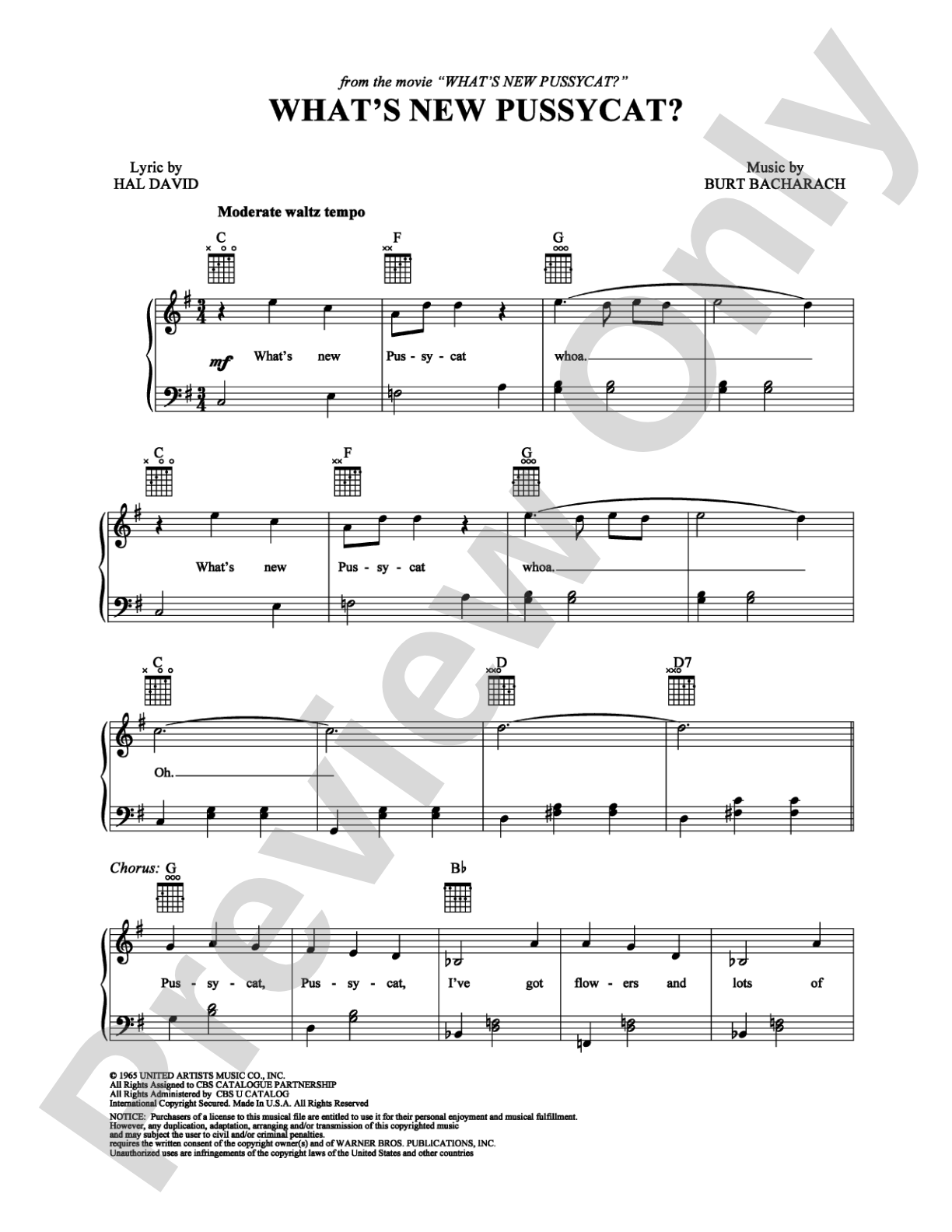 What's New Pussycat?: Piano/Vocal/Chords Digital Sheet Music