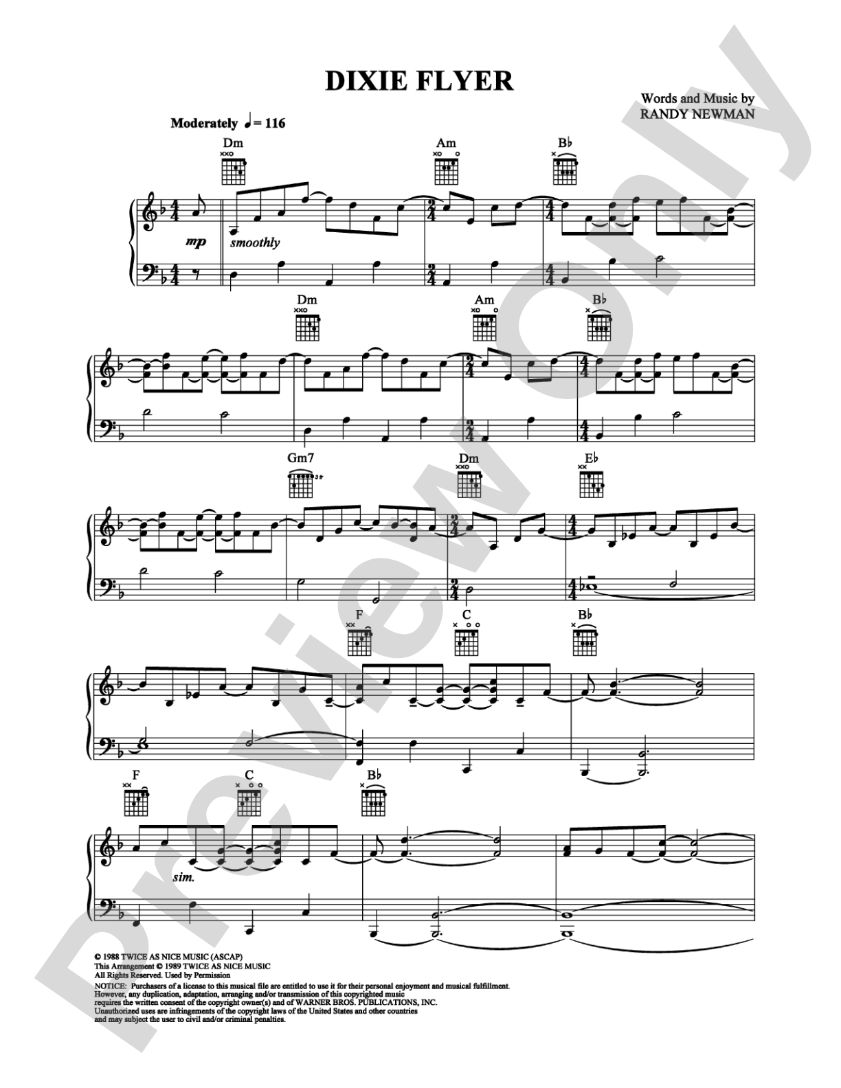 Dixie Flyer: Piano/Vocal/Chords Digital Sheet Music