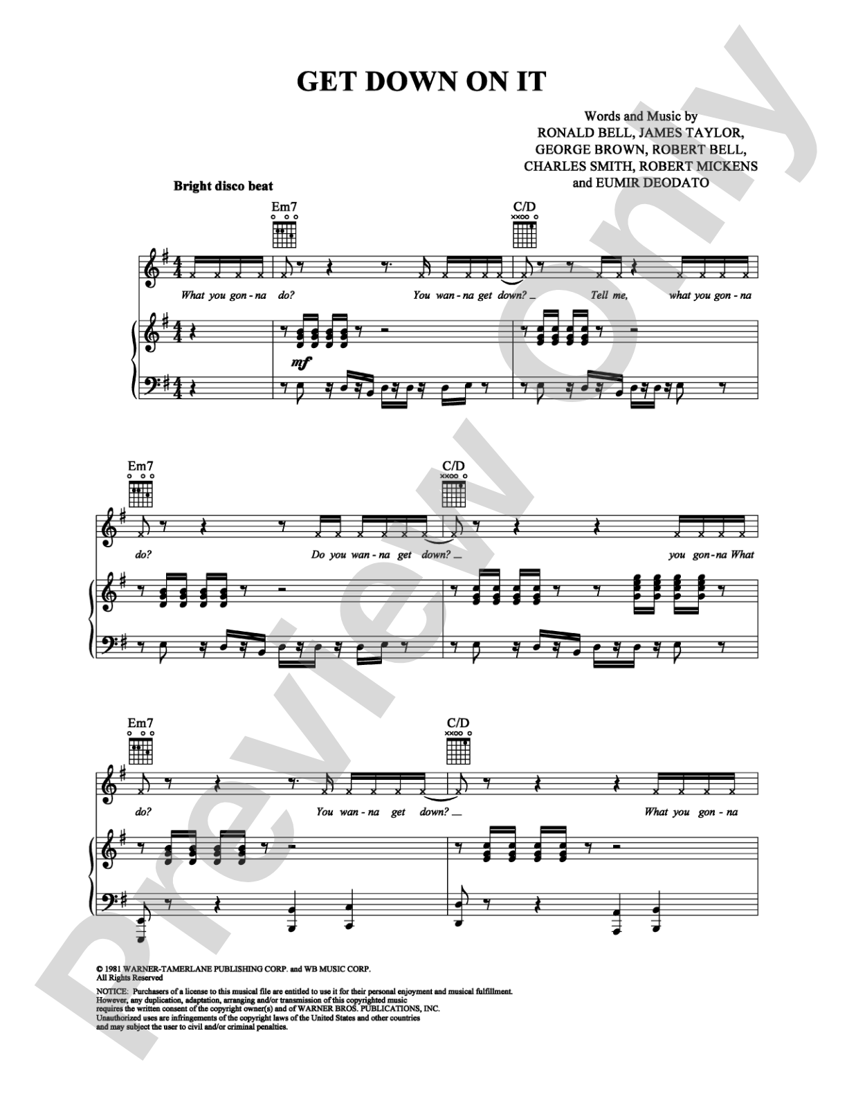Get Down on It: Piano/Vocal/Chords Digital Sheet Music
