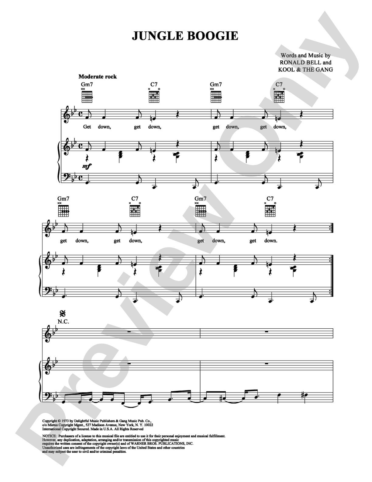 Jungle Boogie: Piano/Vocal/Chords Digital Sheet Music