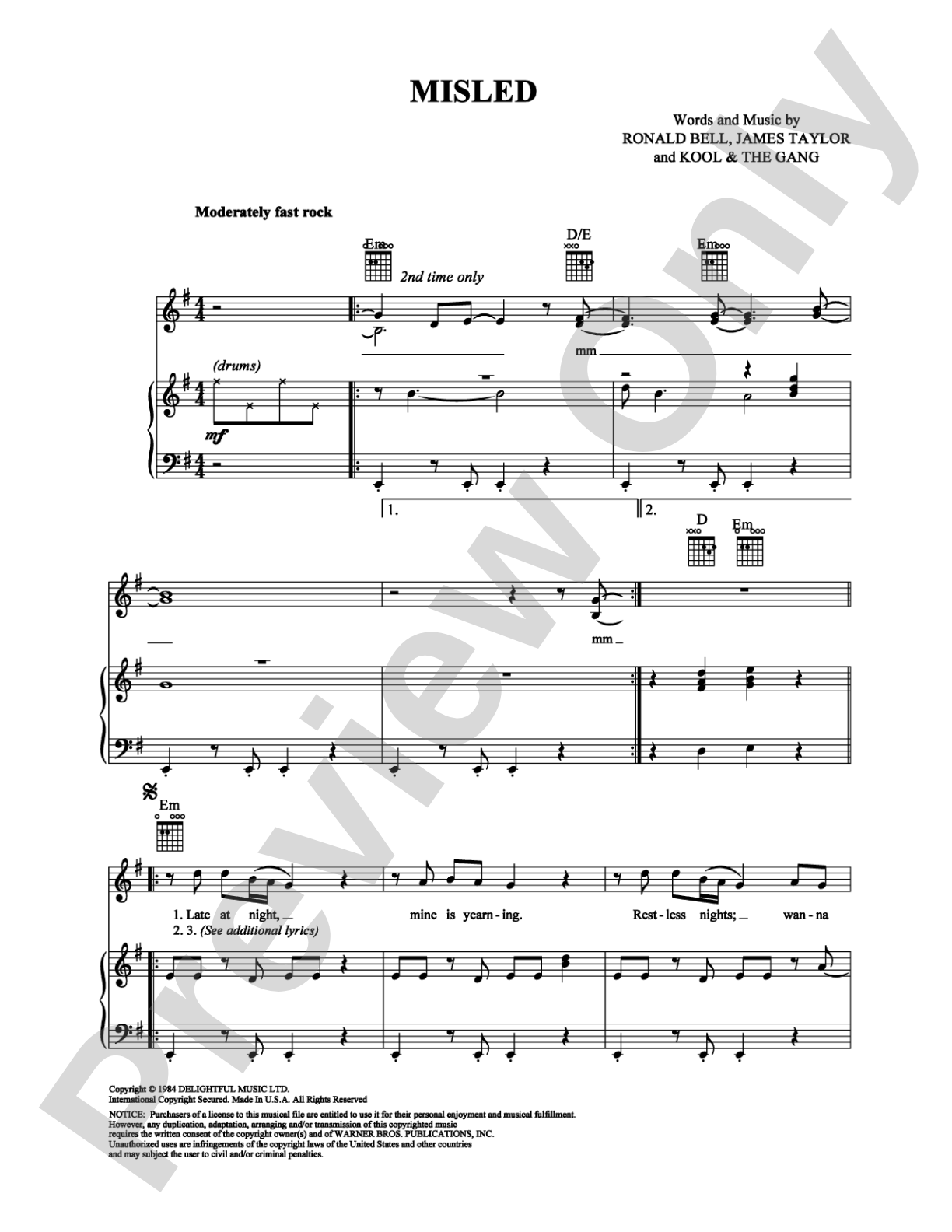 Misled: Piano/Vocal/Chords Digital Sheet Music