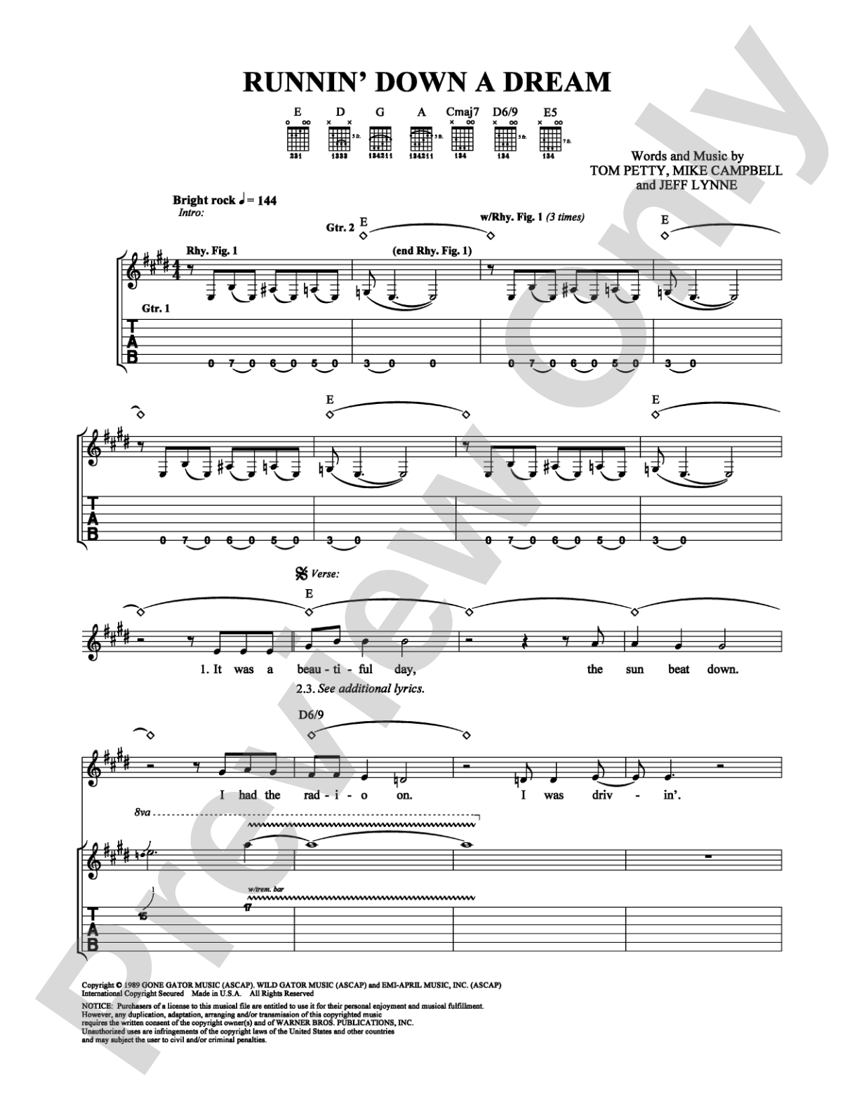 Runnin' Down a Dream: Guitar TAB Digital Sheet Music